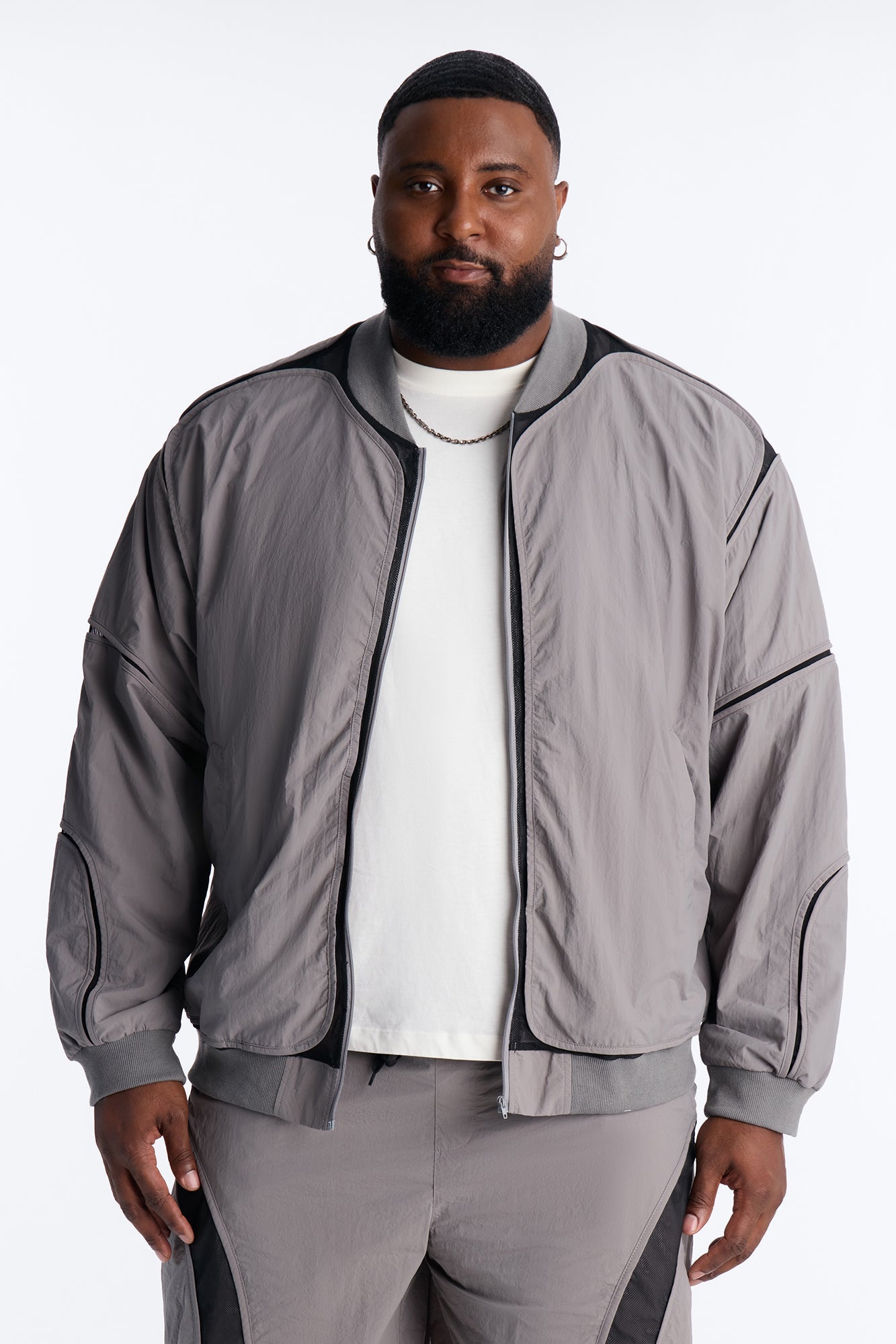 Courtside Mesh Paneled Bomber Jacket - Charcoal Fashion Nova