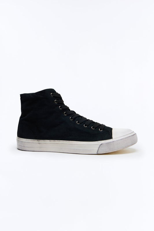 Vintage Treated High Top Lace Up Sneakers - Black Fashion Nova
