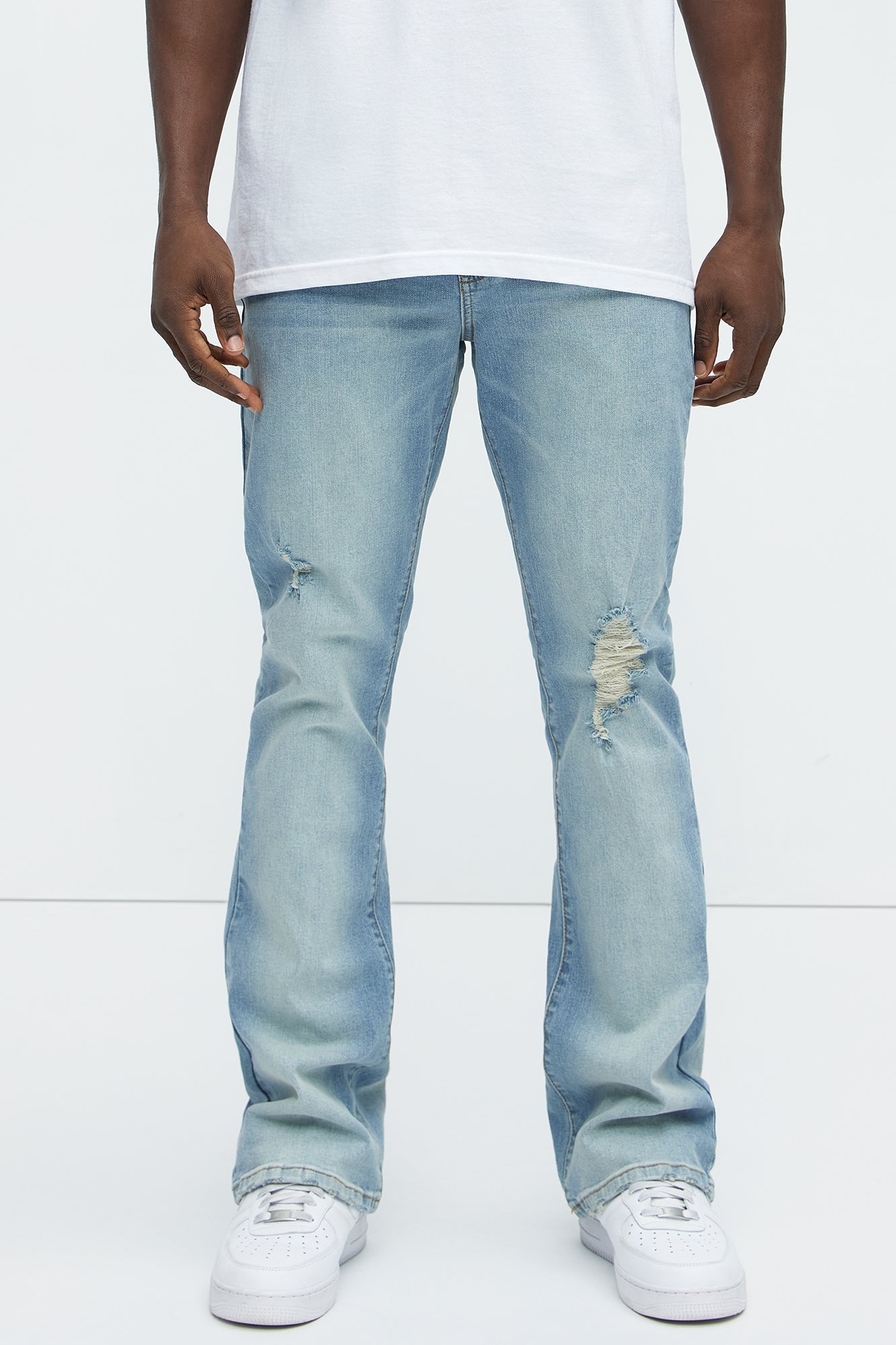 Take No L's Stacked Slim Flared Jeans - Medium Blue Wash Fashion Nova
