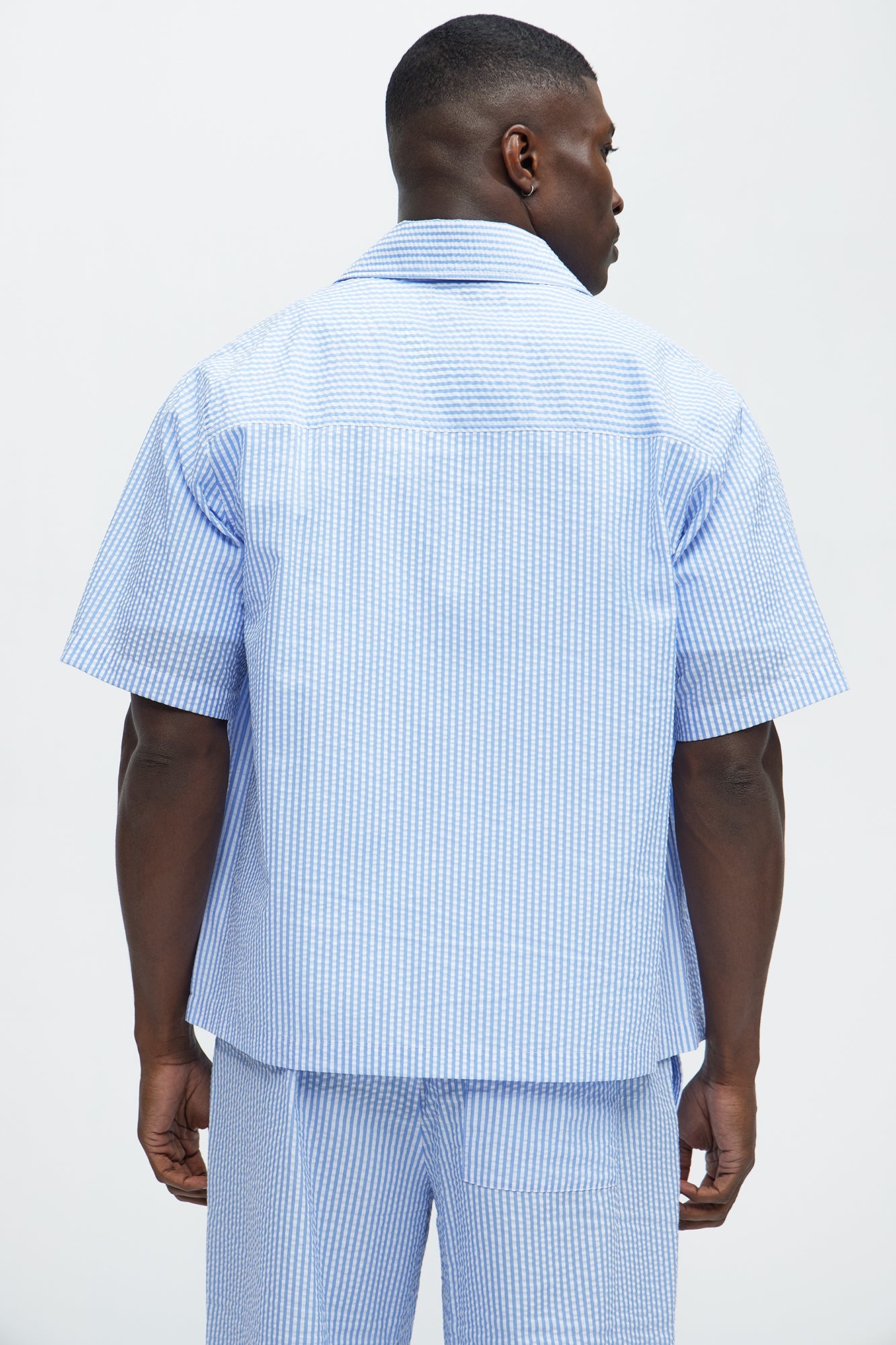 Seersucker Short Sleeve Button Up Shirt - Blue/combo Fashion Nova