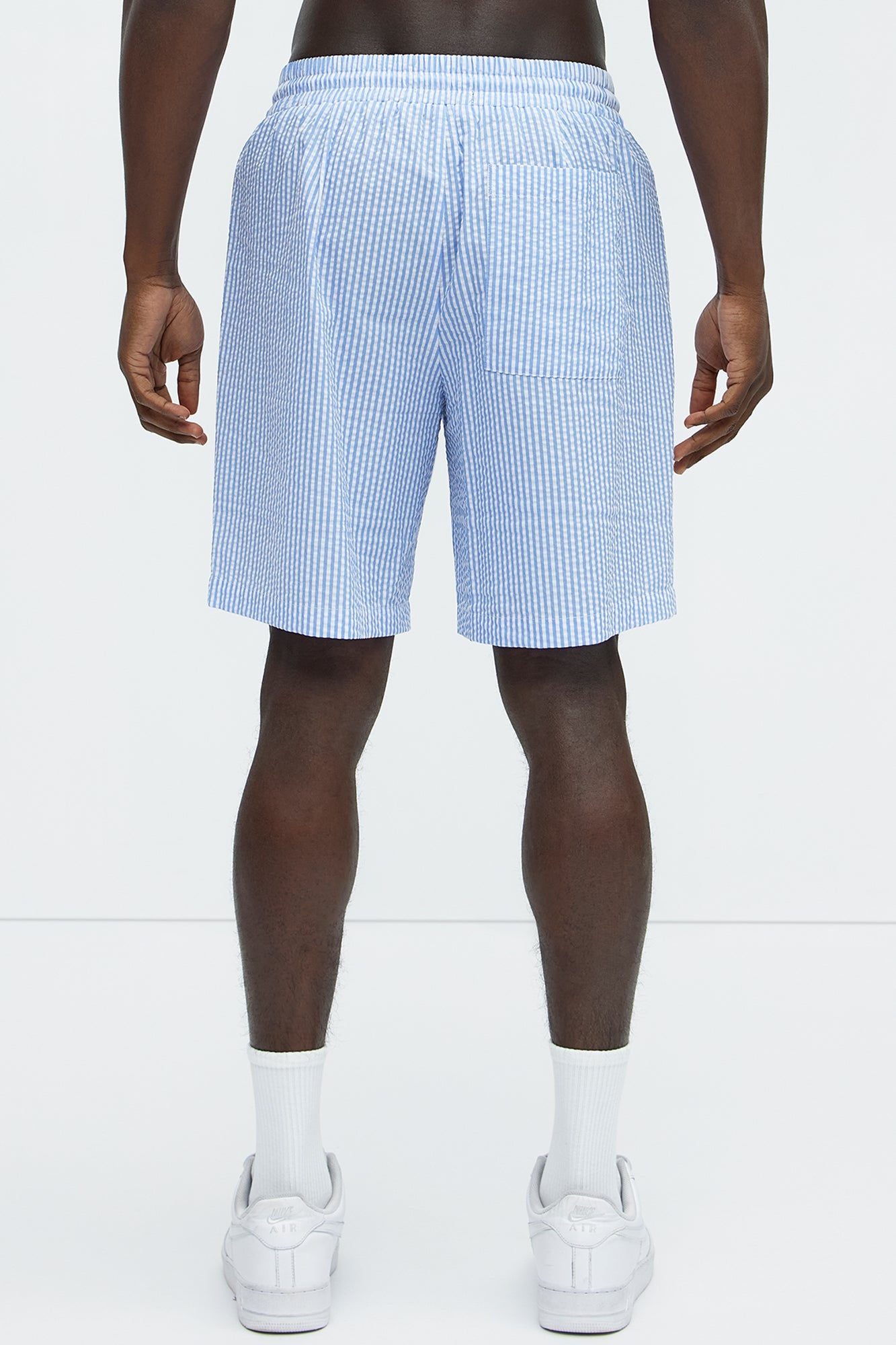 Seersucker Relaxed Shorts - Blue/combo Fashion Nova