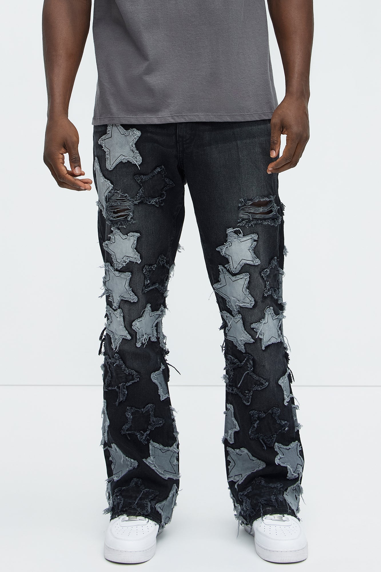 Counting Stars Stacked Slim Flare Jeans - Black Wash Fashion Nova