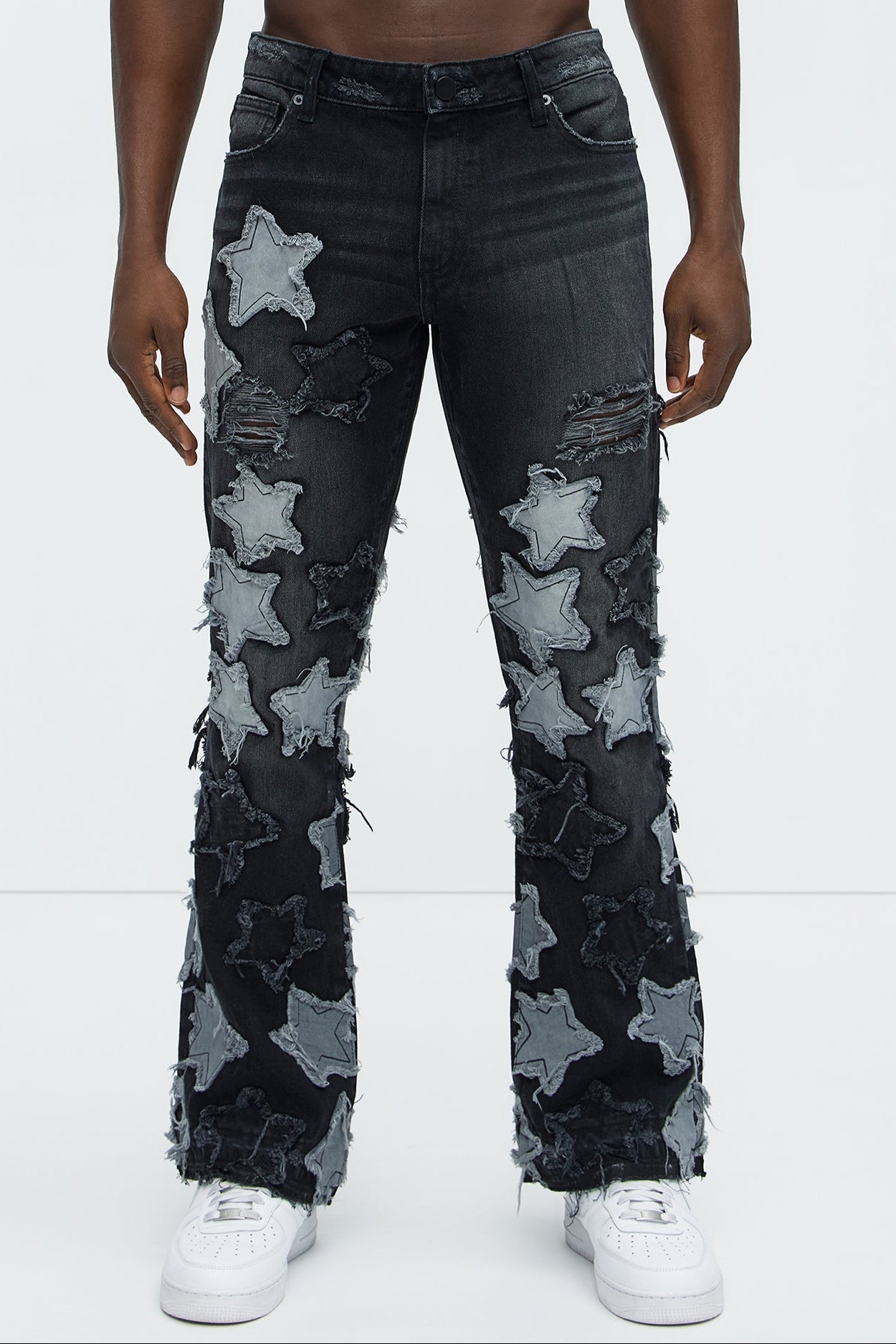 Counting Stars Stacked Slim Flare Jeans - Black Wash Fashion Nova