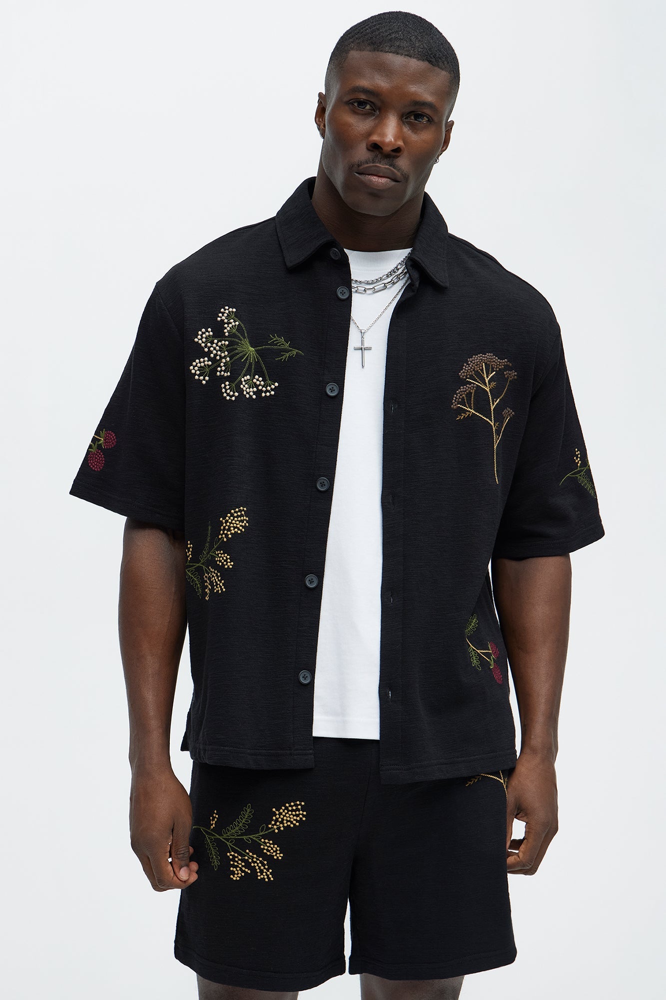 Berries And Bloom Embroidered Shirt - Black Fashion Nova