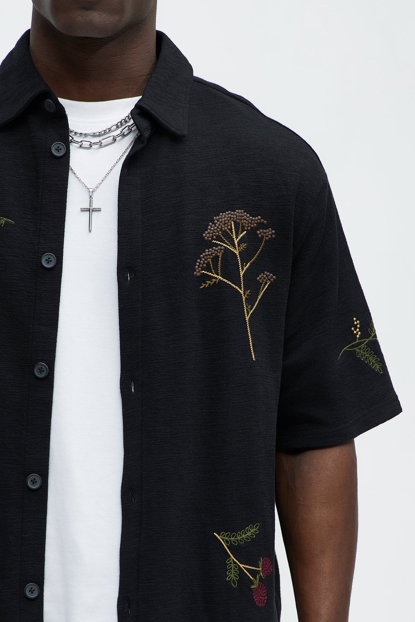 Berries And Bloom Embroidered Shirt - Black Fashion Nova
