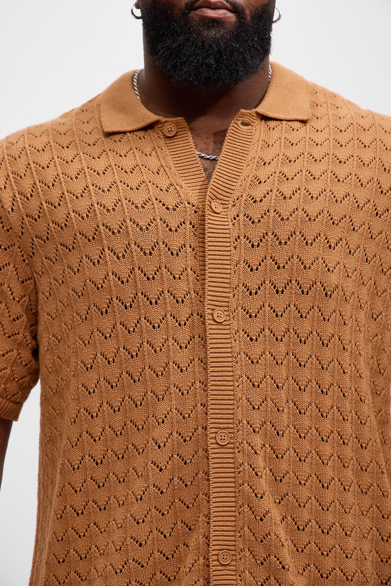 Waterfall Texture Open Knit Shirt - Brown Fashion Nova