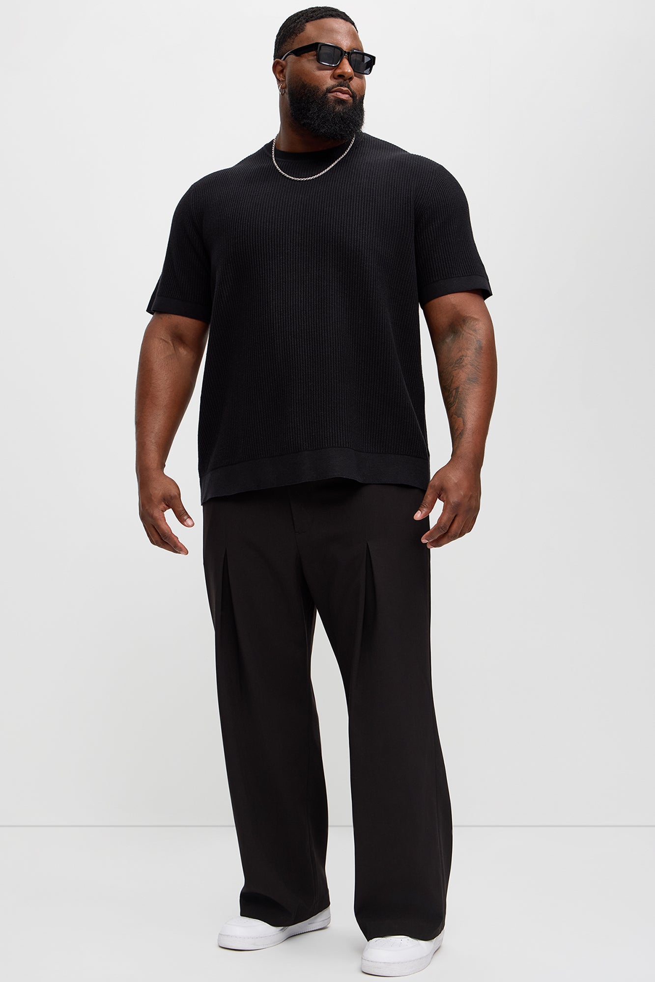 Rib Textured Knit Relaxed Tee - Black Fashion Nova