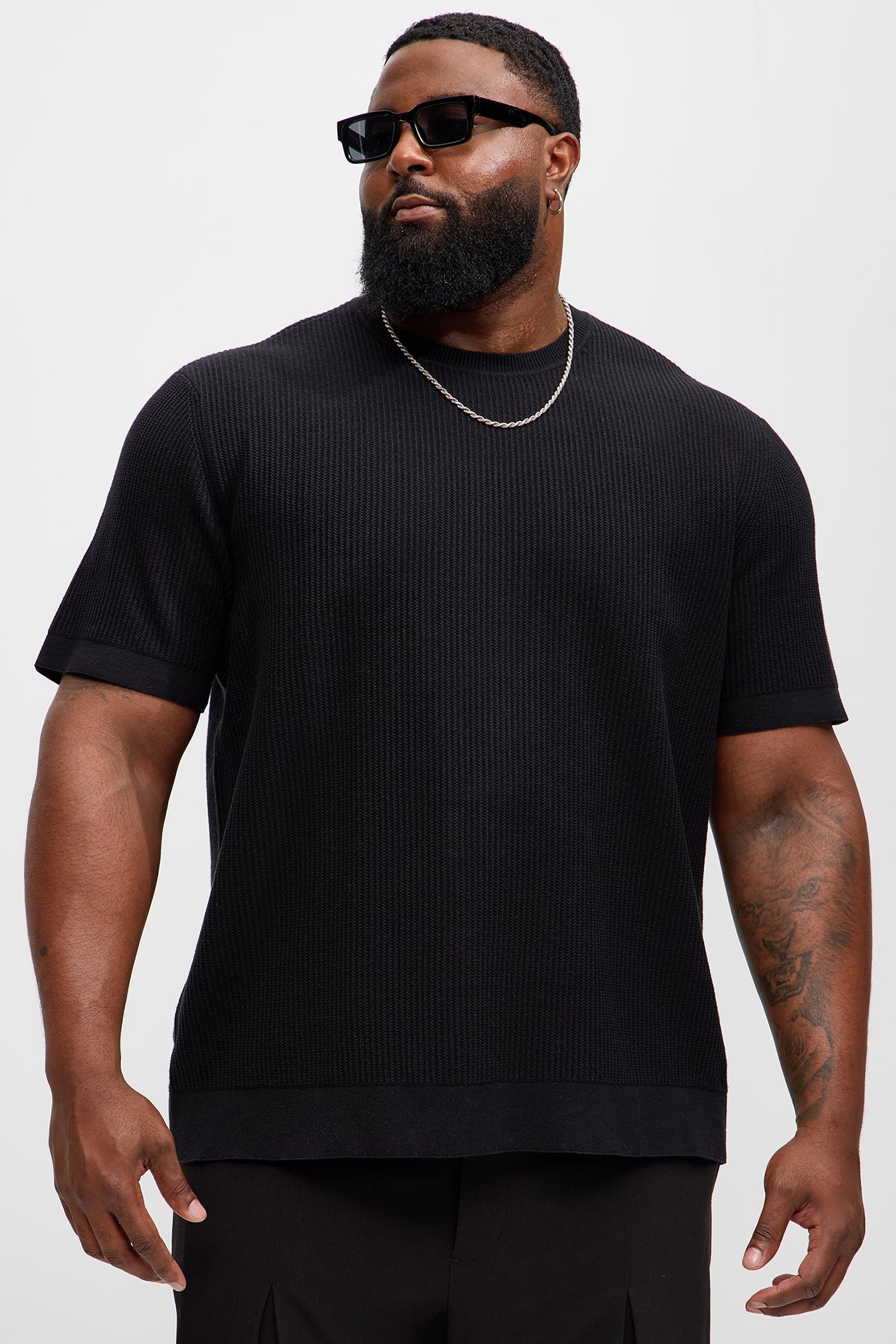 Rib Textured Knit Relaxed Tee - Black Fashion Nova