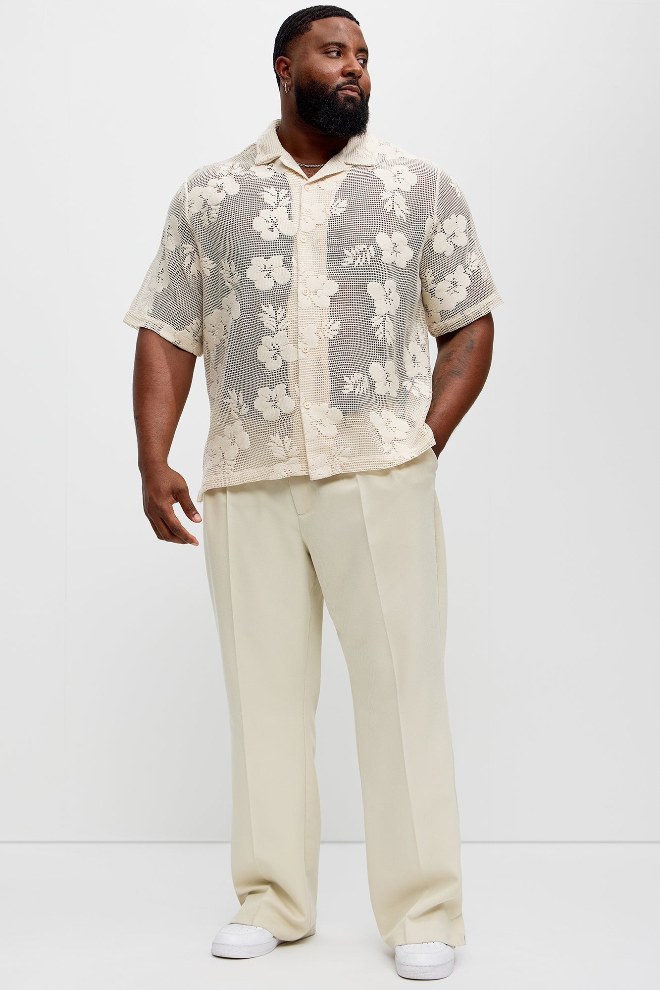 Carver Open Knit Crochet Cuban Shirt - Cream Fashion Nova