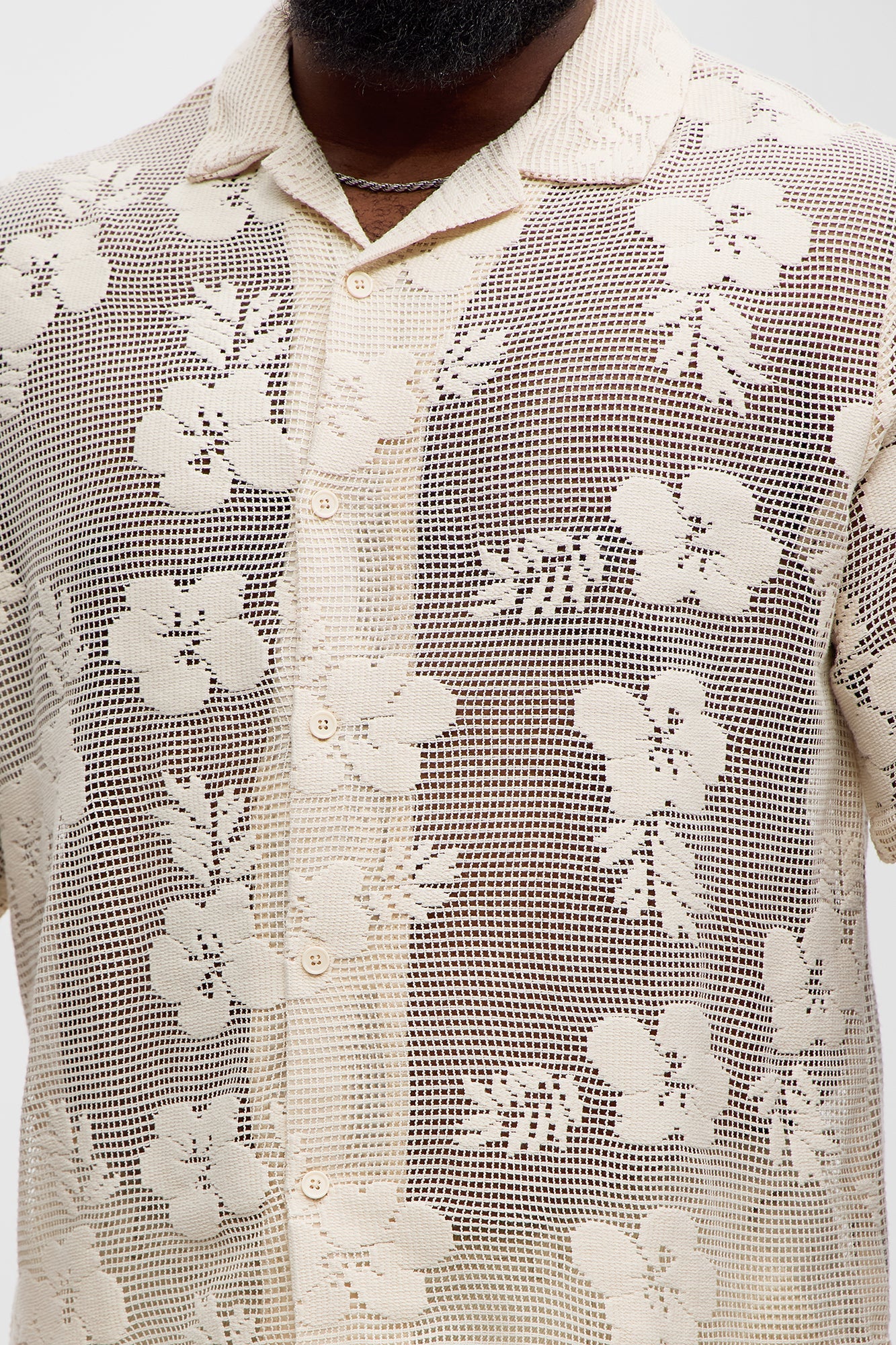 Carver Open Knit Crochet Cuban Shirt - Cream Fashion Nova