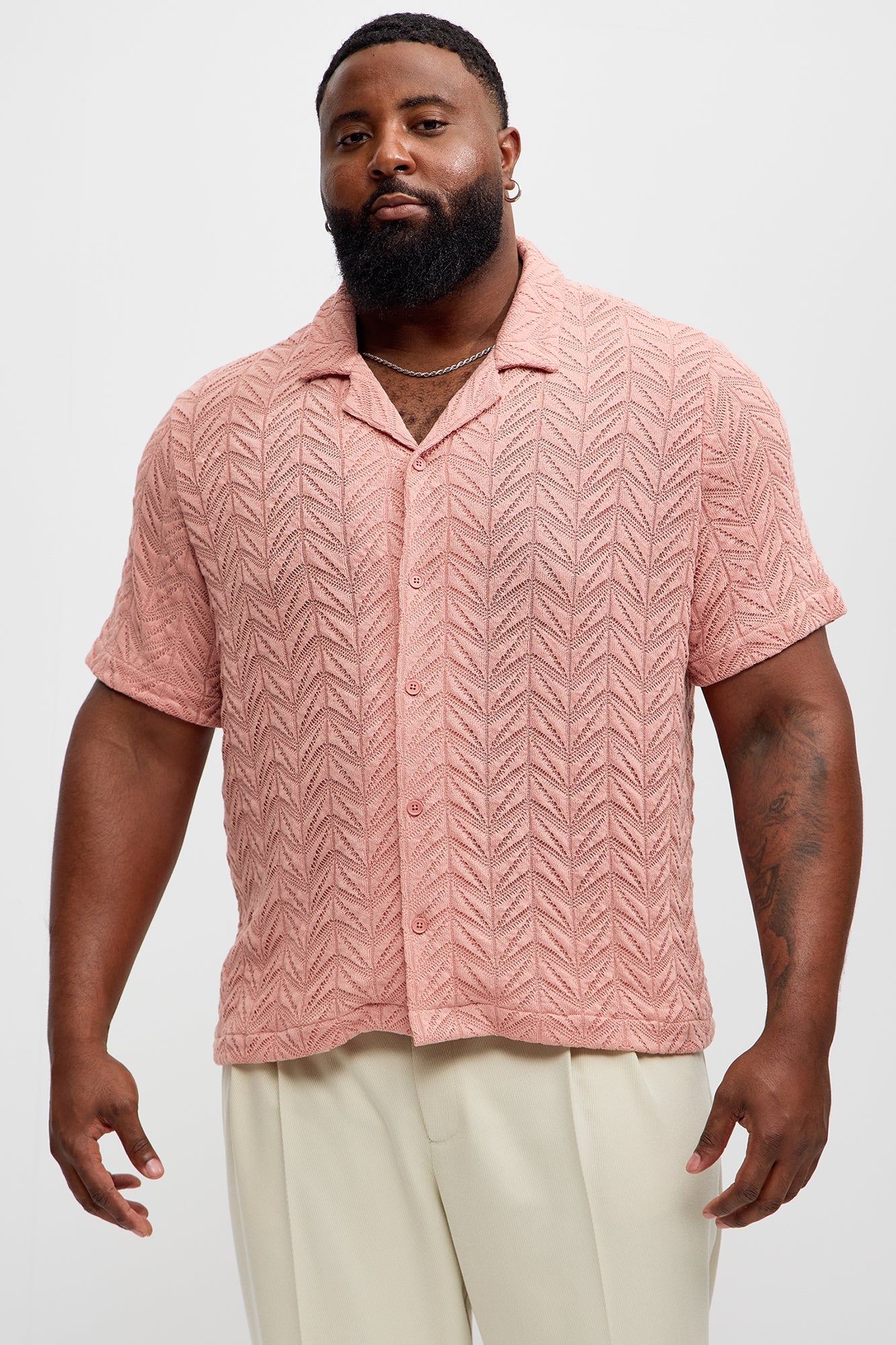 Bellvista Crochet Knitted Cuban Shirt - Pink Fashion Nova