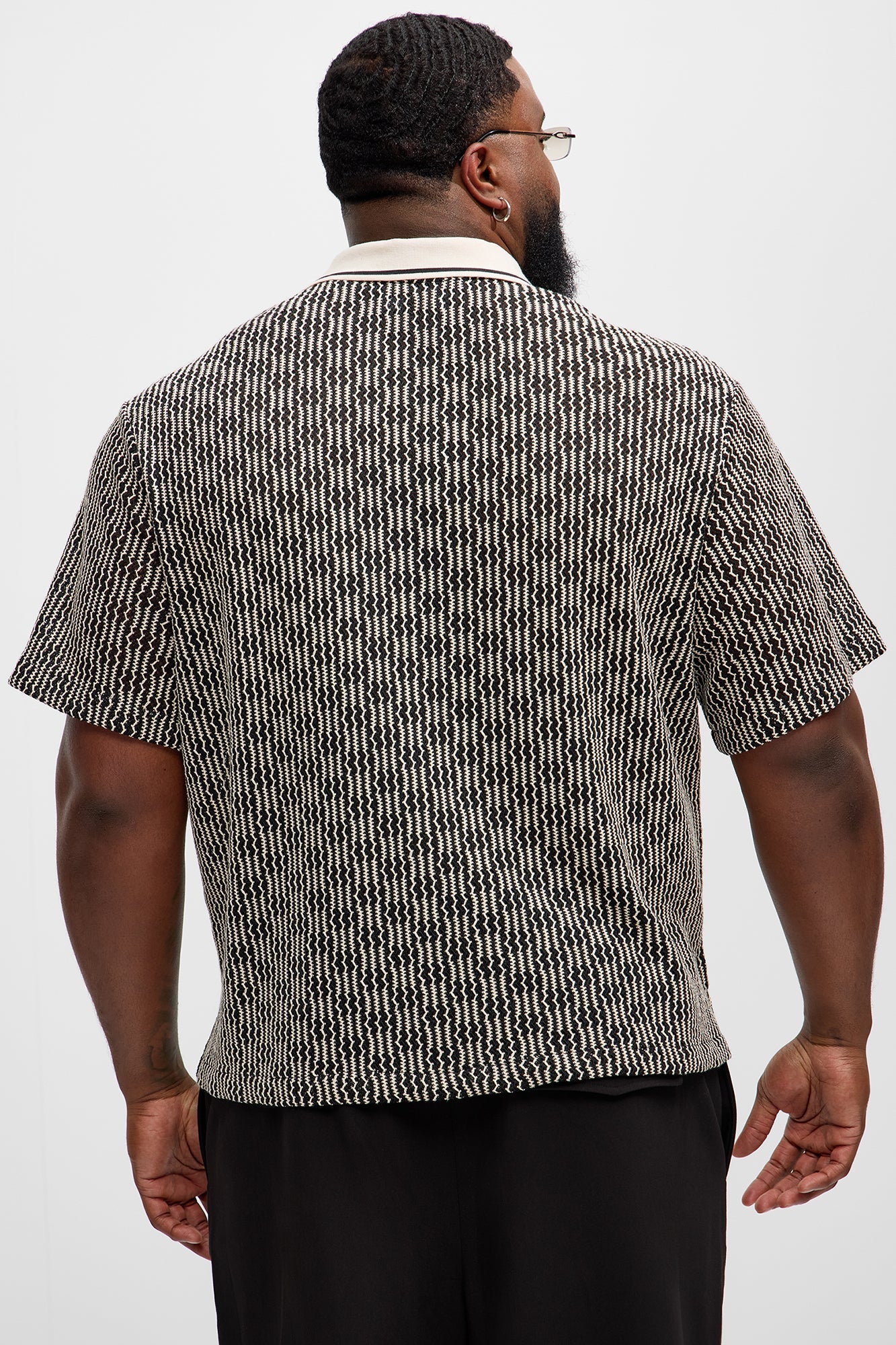 Zigzag Open Knit Crochet Cuban Shirt - Black/combo Fashion Nova
