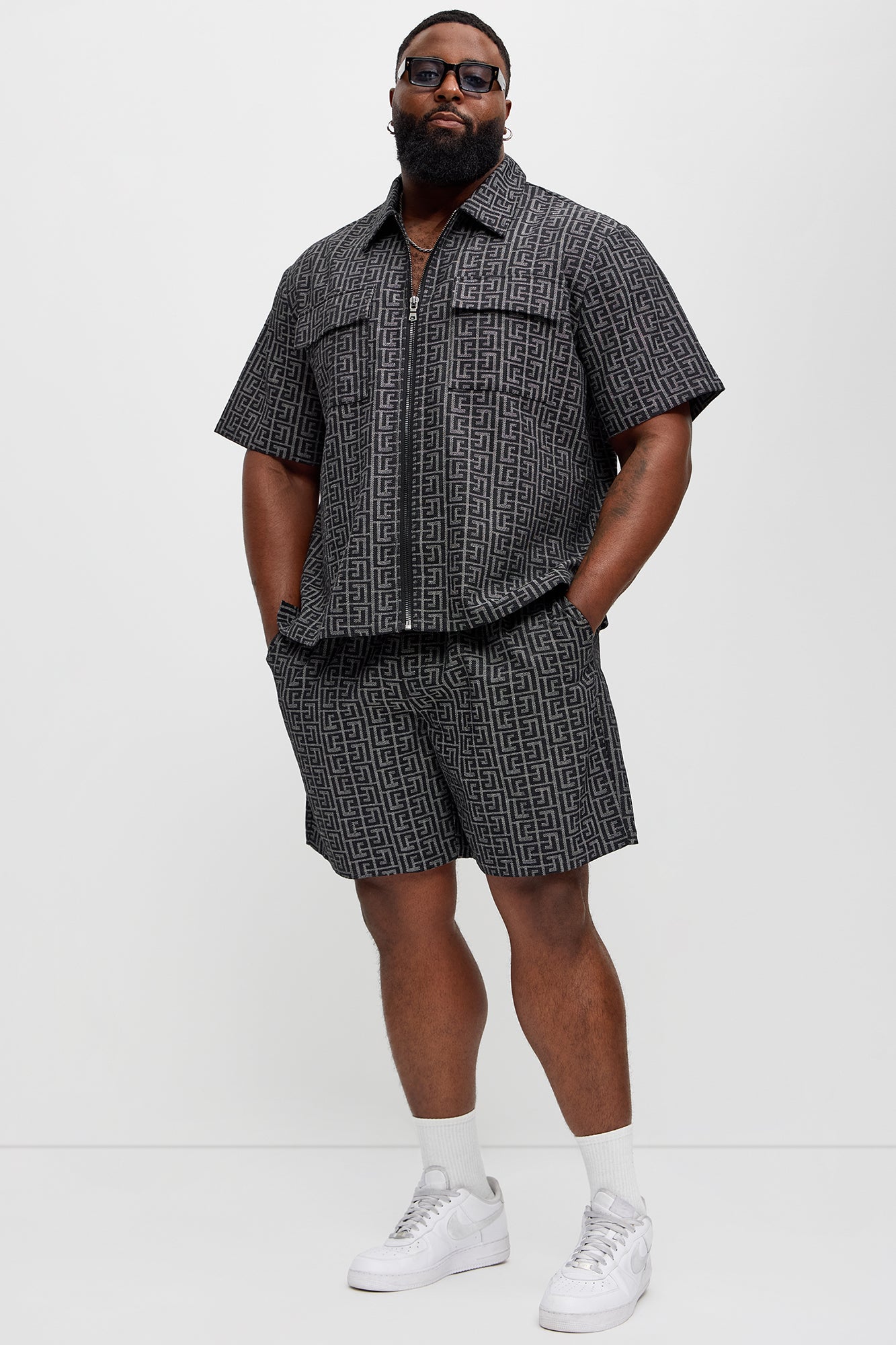 Fallon Jacquard Relaxed Shorts - Charcoal Fashion Nova