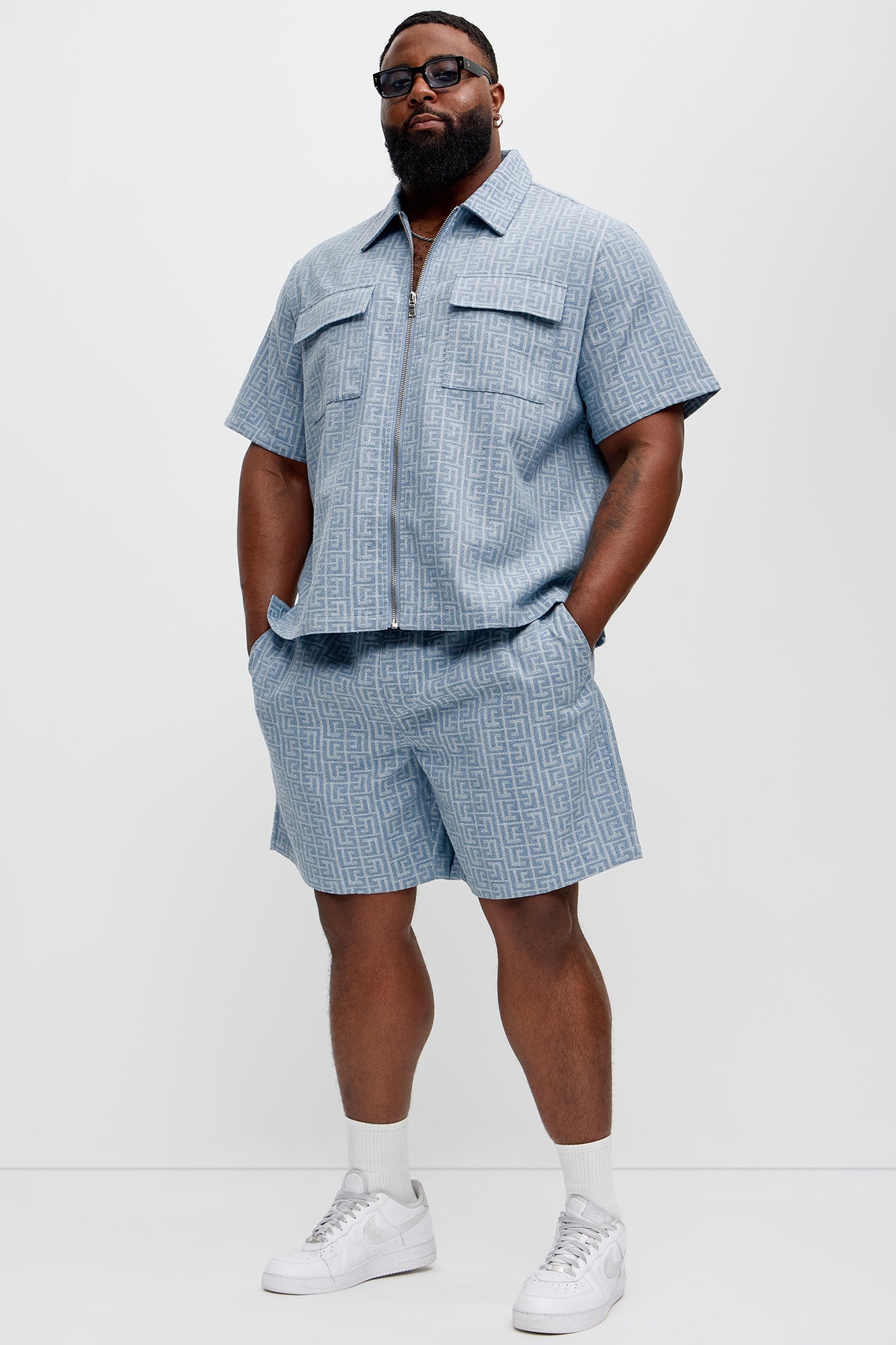 Fallon Jacquard Relaxed Shorts - Blue Fashion Nova