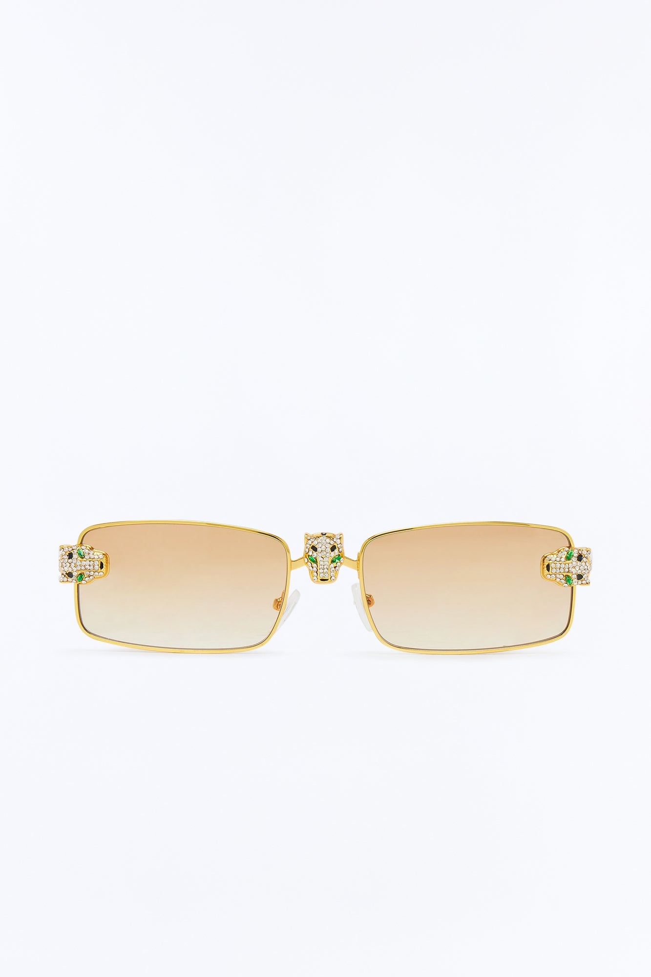 Iced Panther Rectangle Metal Sunglasses - Gold/Brown Fashion Nova
