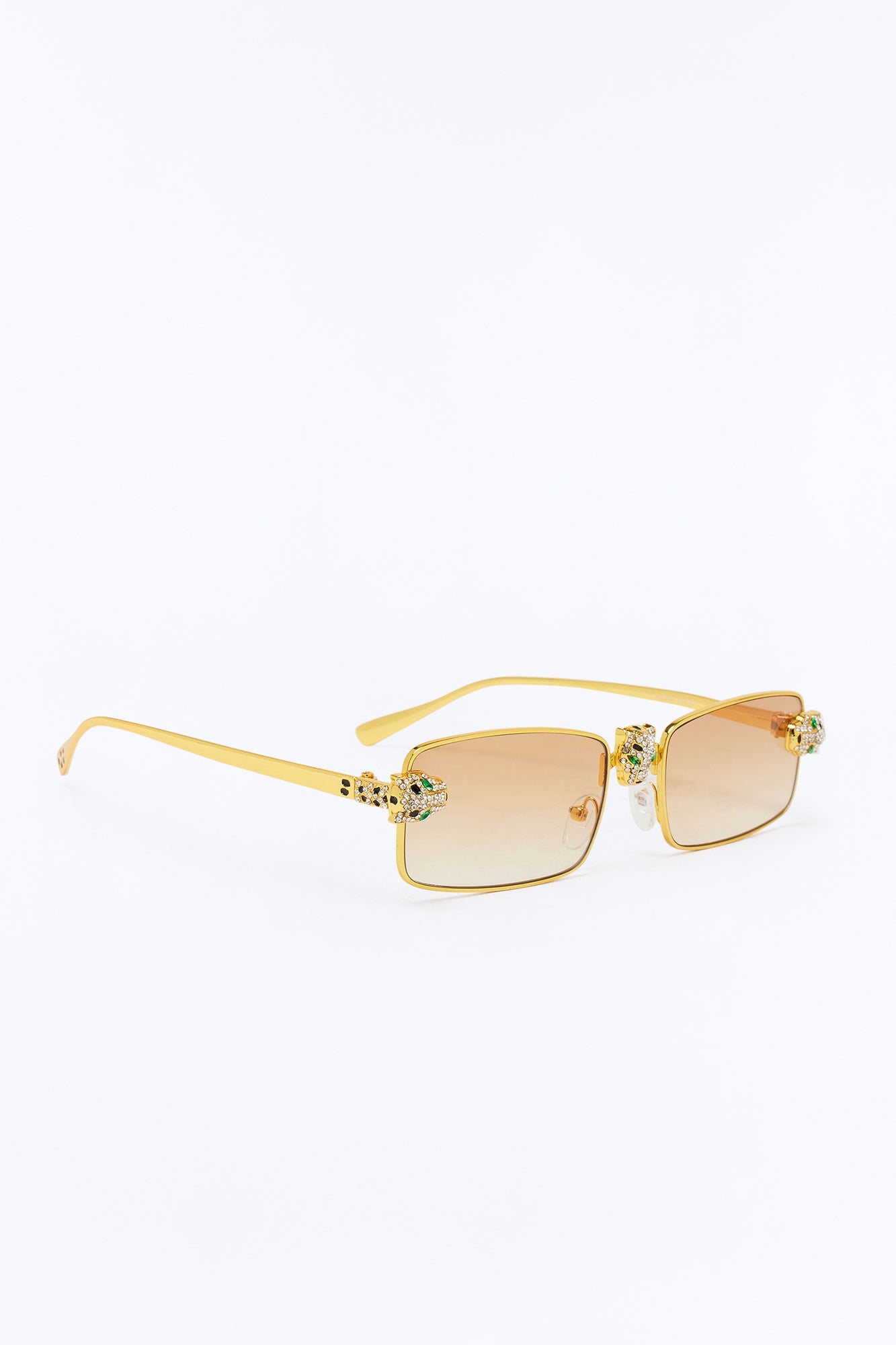 Iced Panther Rectangle Metal Sunglasses - Gold/Brown Fashion Nova