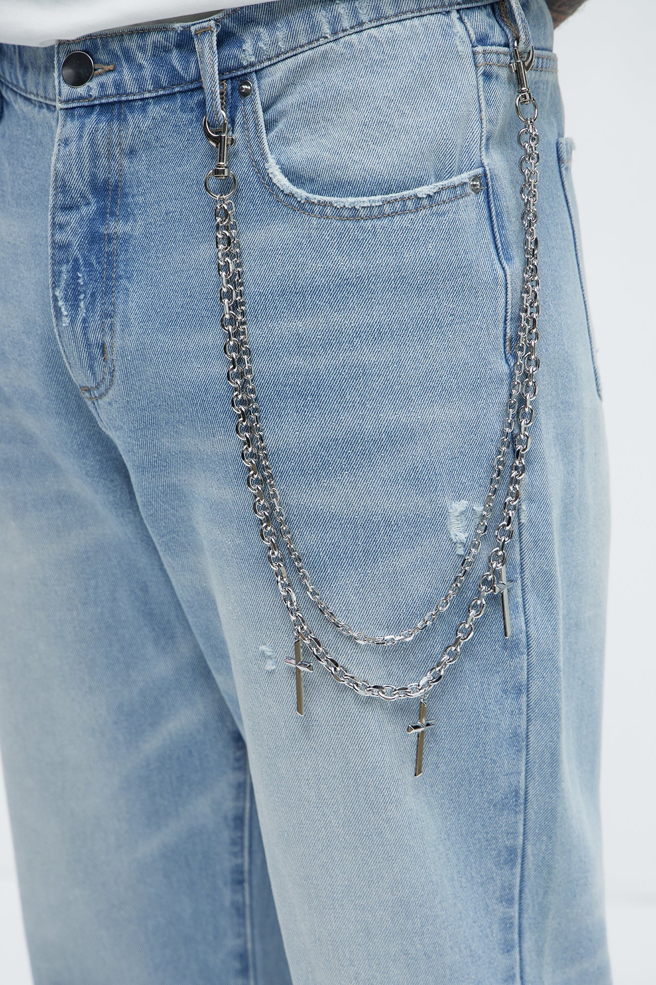 Amber Cross Stacked Pants Chain - Silver Fashion Nova