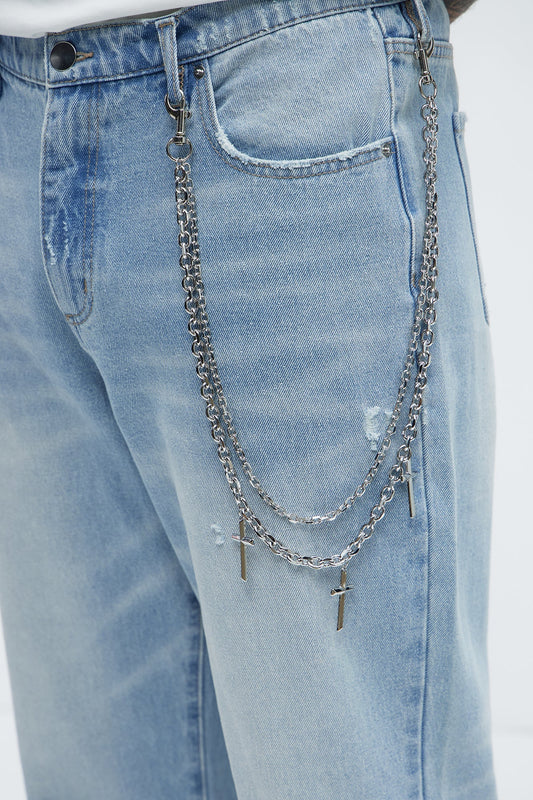 Amber Cross Stacked Pants Chain - Silver Fashion Nova