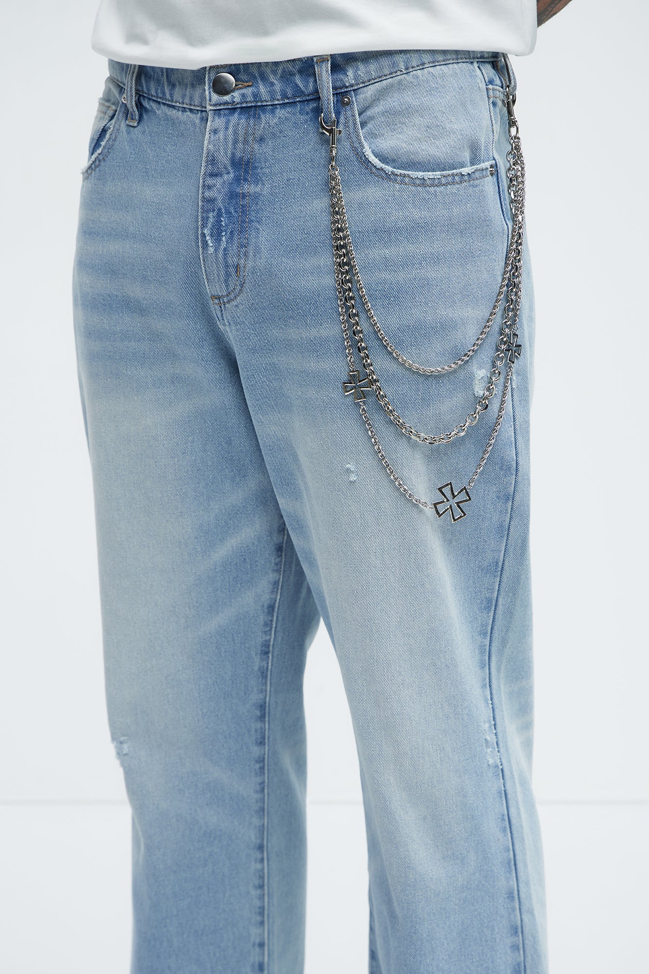 Nocturne Cross Triple Stacked Pants Chain - Silver Fashion Nova