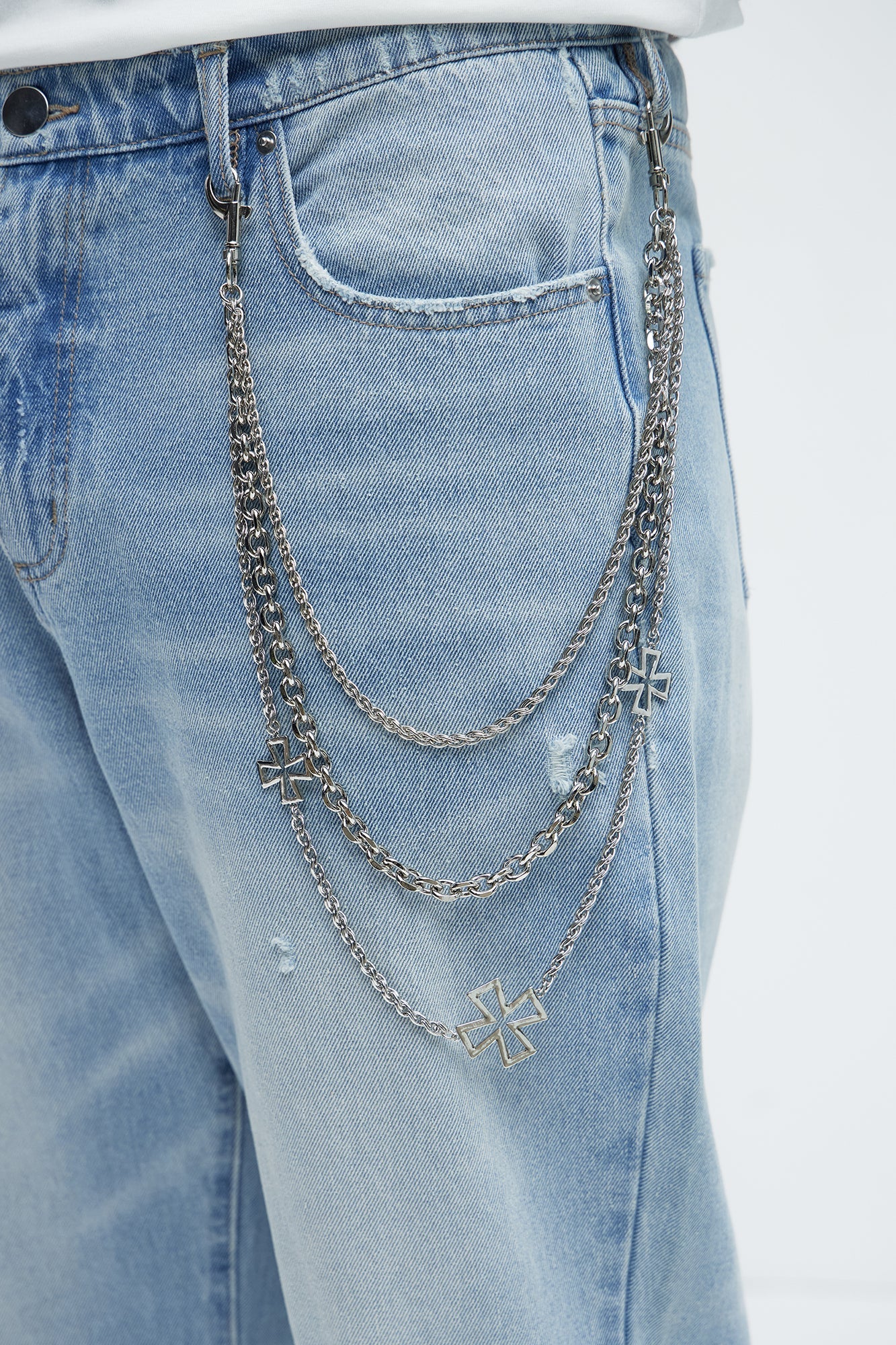 Nocturne Cross Triple Stacked Pants Chain - Silver Fashion Nova