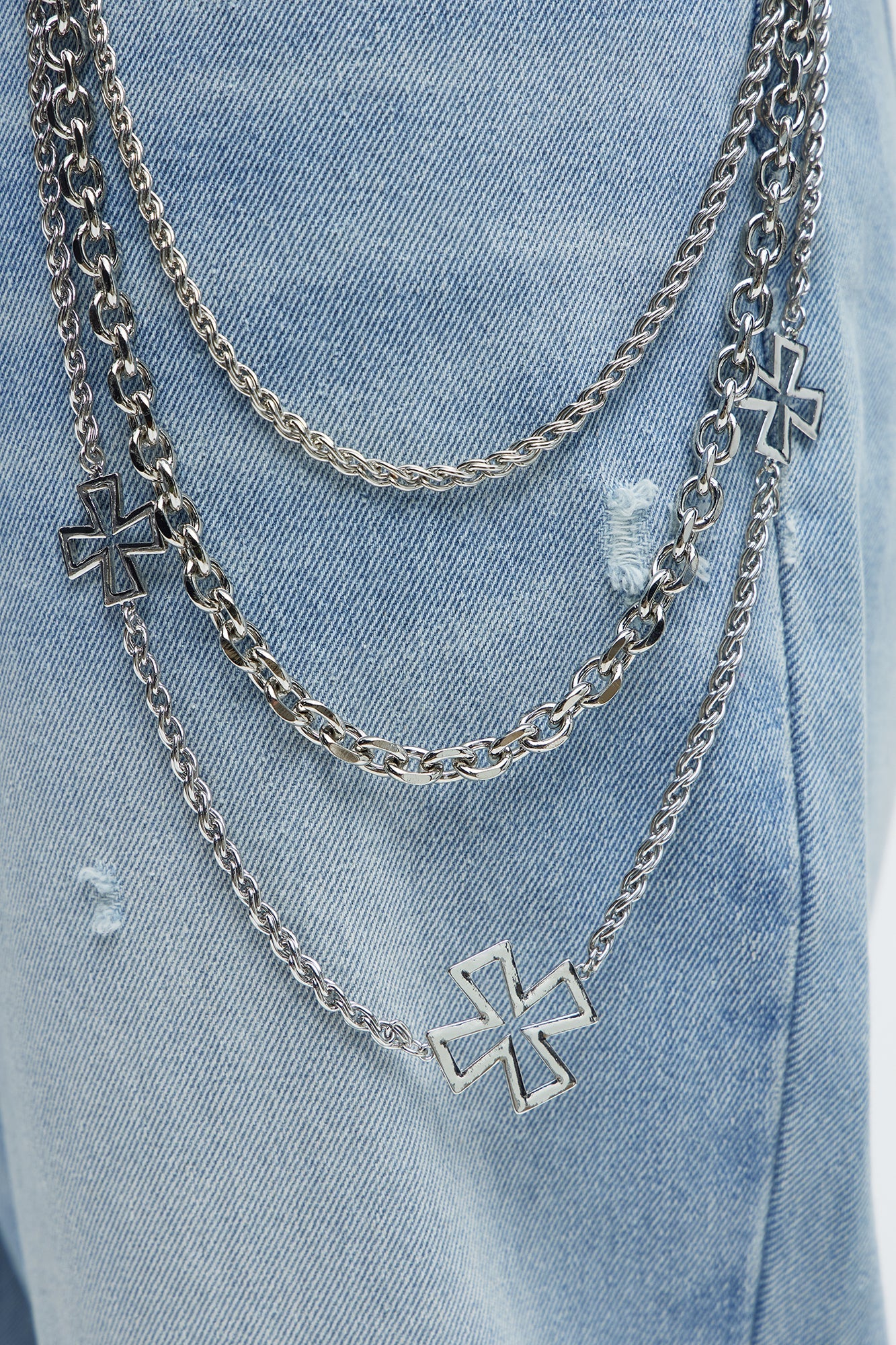 Nocturne Cross Triple Stacked Pants Chain - Silver Fashion Nova