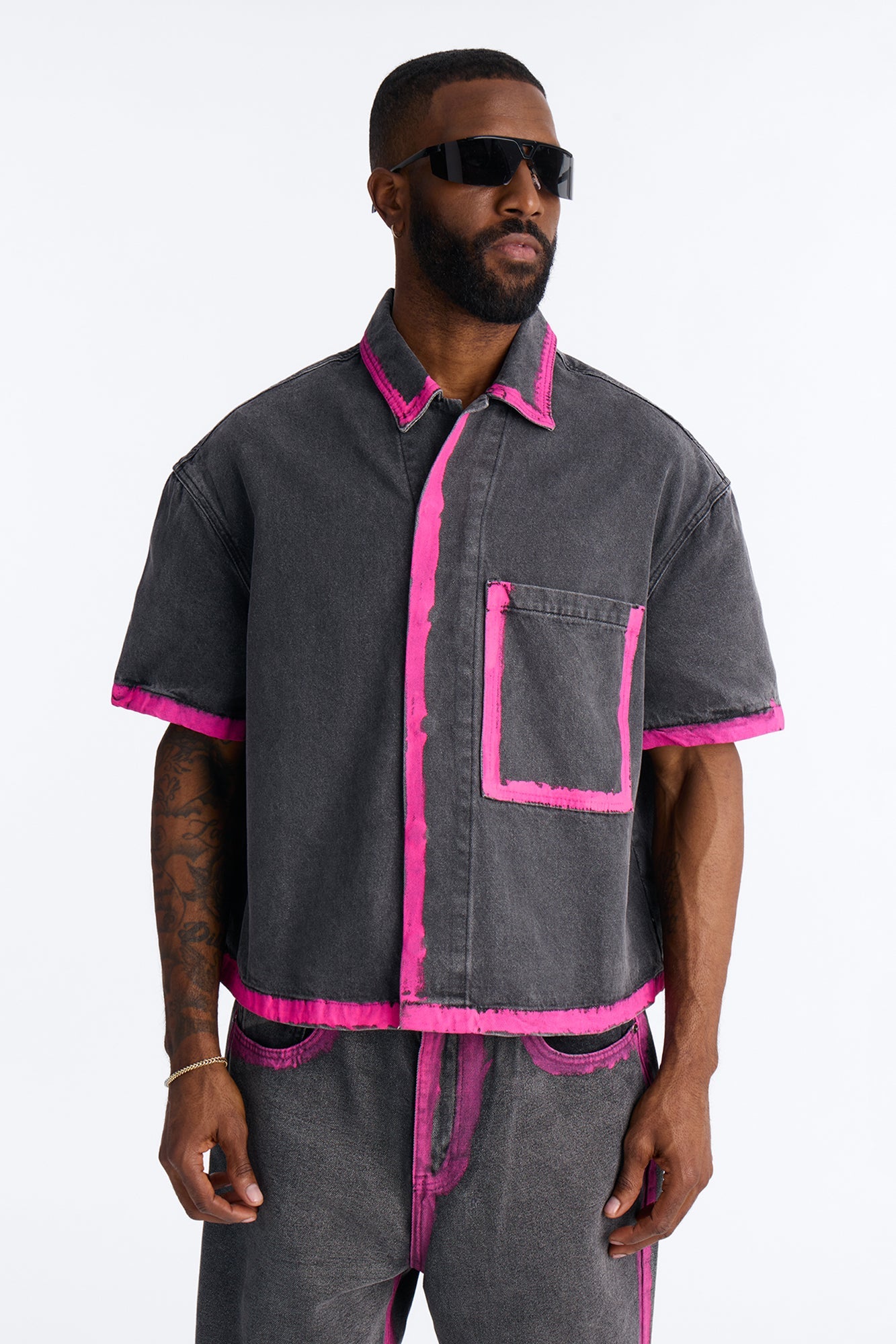 Cropped In My Aura Button Up Shirt - Black Wash Fashion Nova