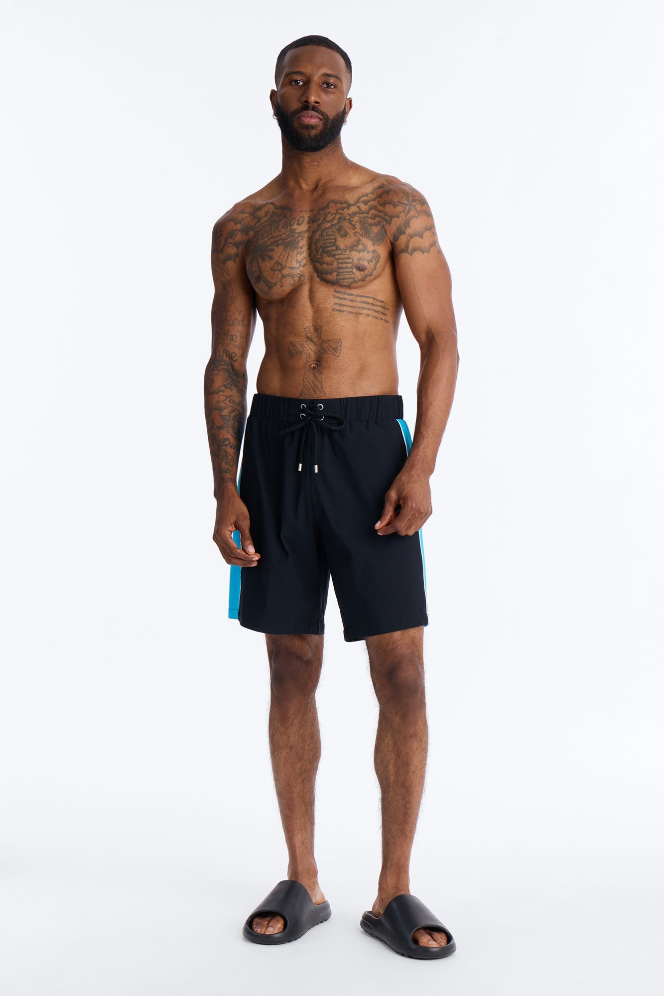 Everyday Stretch Paneled Boardshorts 9″ - Black/Blue Fashion Nova