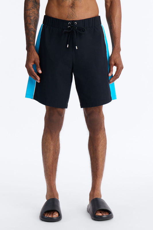 Everyday Stretch Paneled Boardshorts 9″ - Black/Blue Fashion Nova