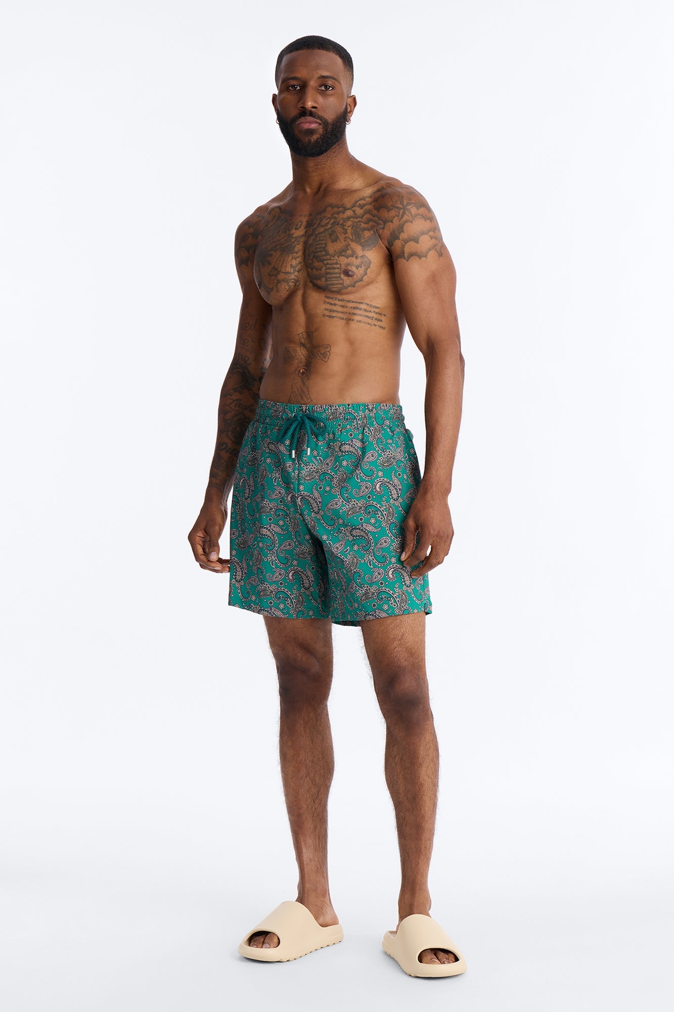 Paisley Elevated Printed Swim Trunk 7″ - Teal Fashion Nova