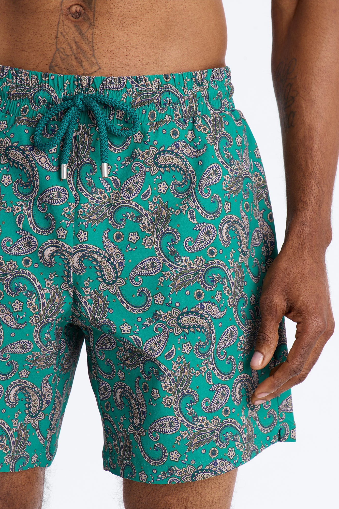 Paisley Elevated Printed Swim Trunk 7″ - Teal Fashion Nova