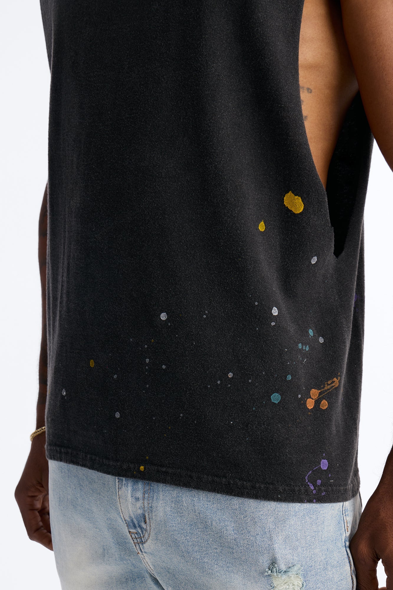 Lava Fall Paint Splatter Muscle Tee - Black Fashion Nova