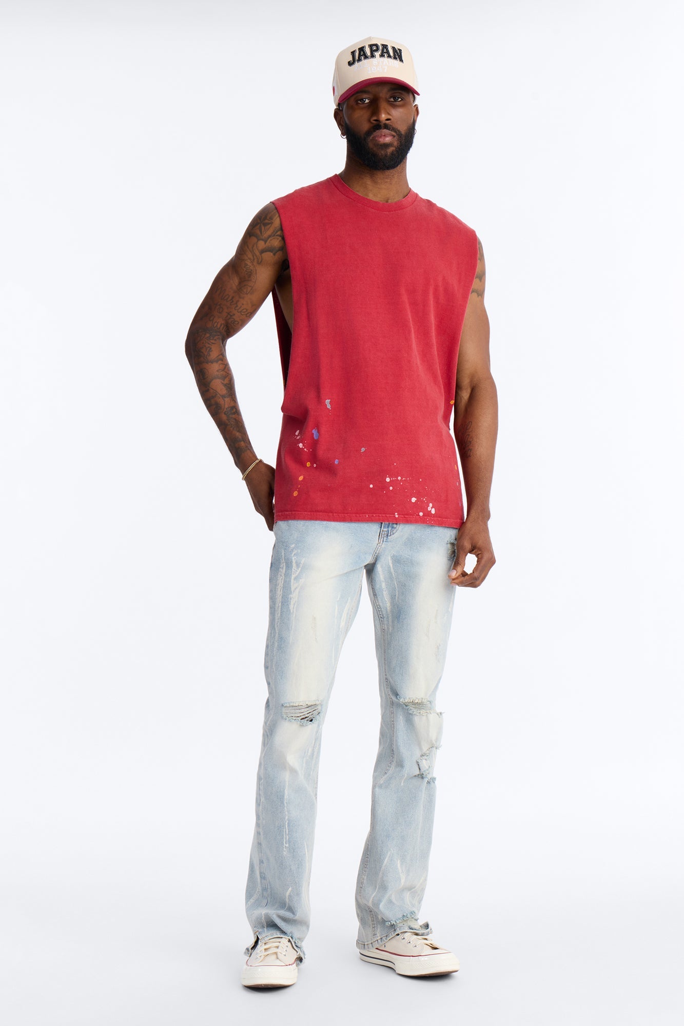 Lava Fall Paint Splatter Muscle Tee - Red Fashion Nova