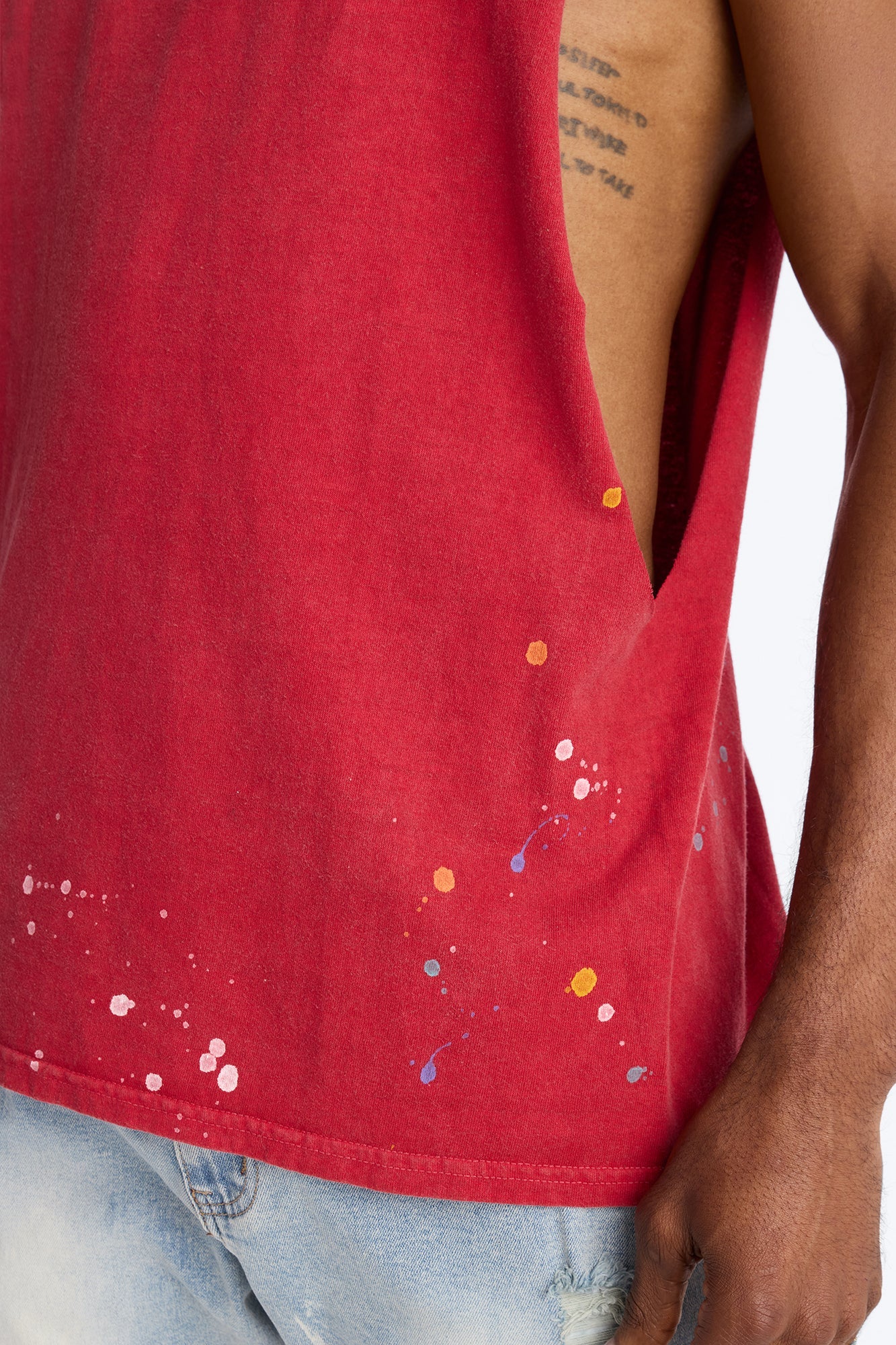 Lava Fall Paint Splatter Muscle Tee - Red Fashion Nova