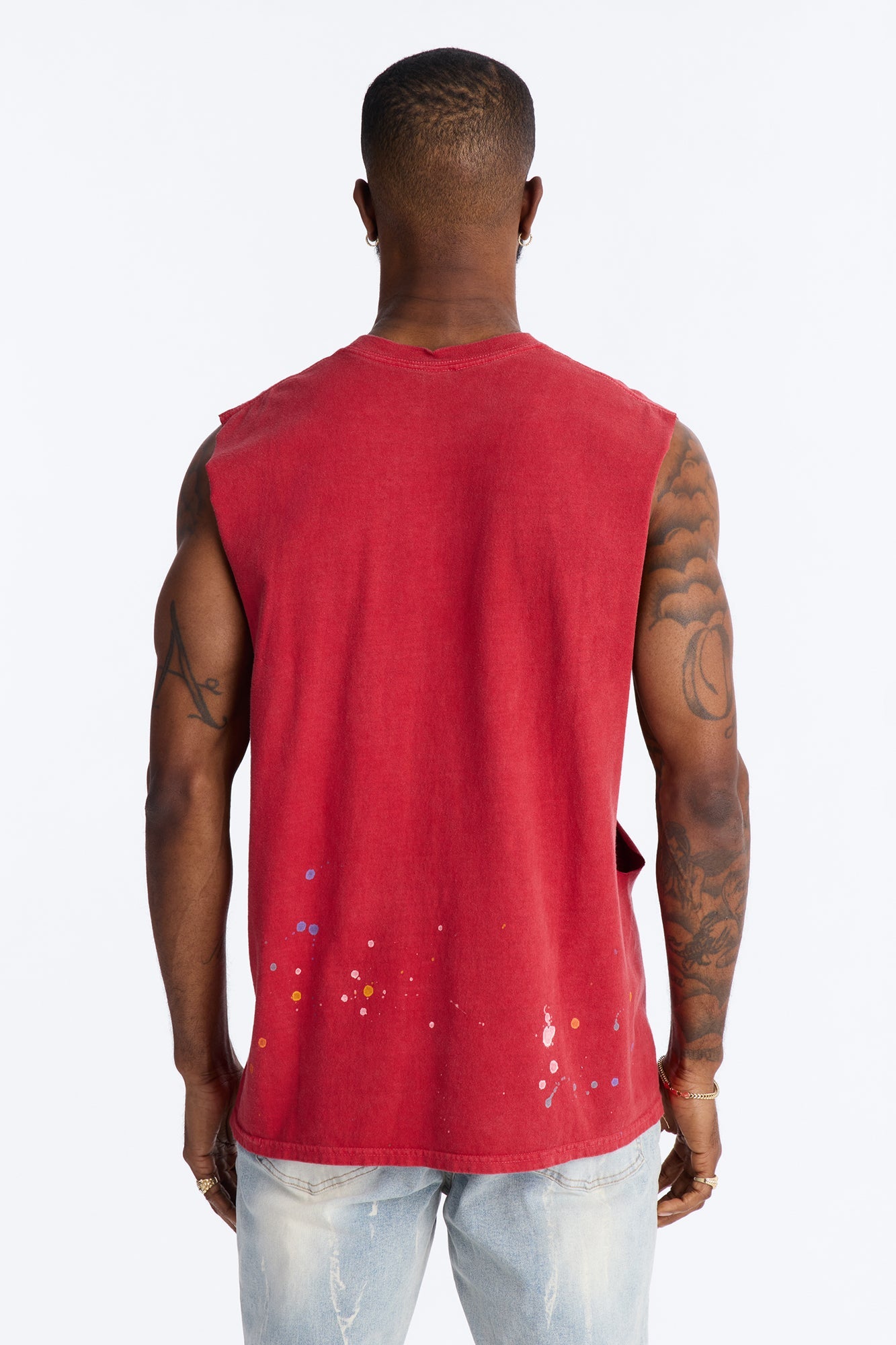 Lava Fall Paint Splatter Muscle Tee - Red Fashion Nova