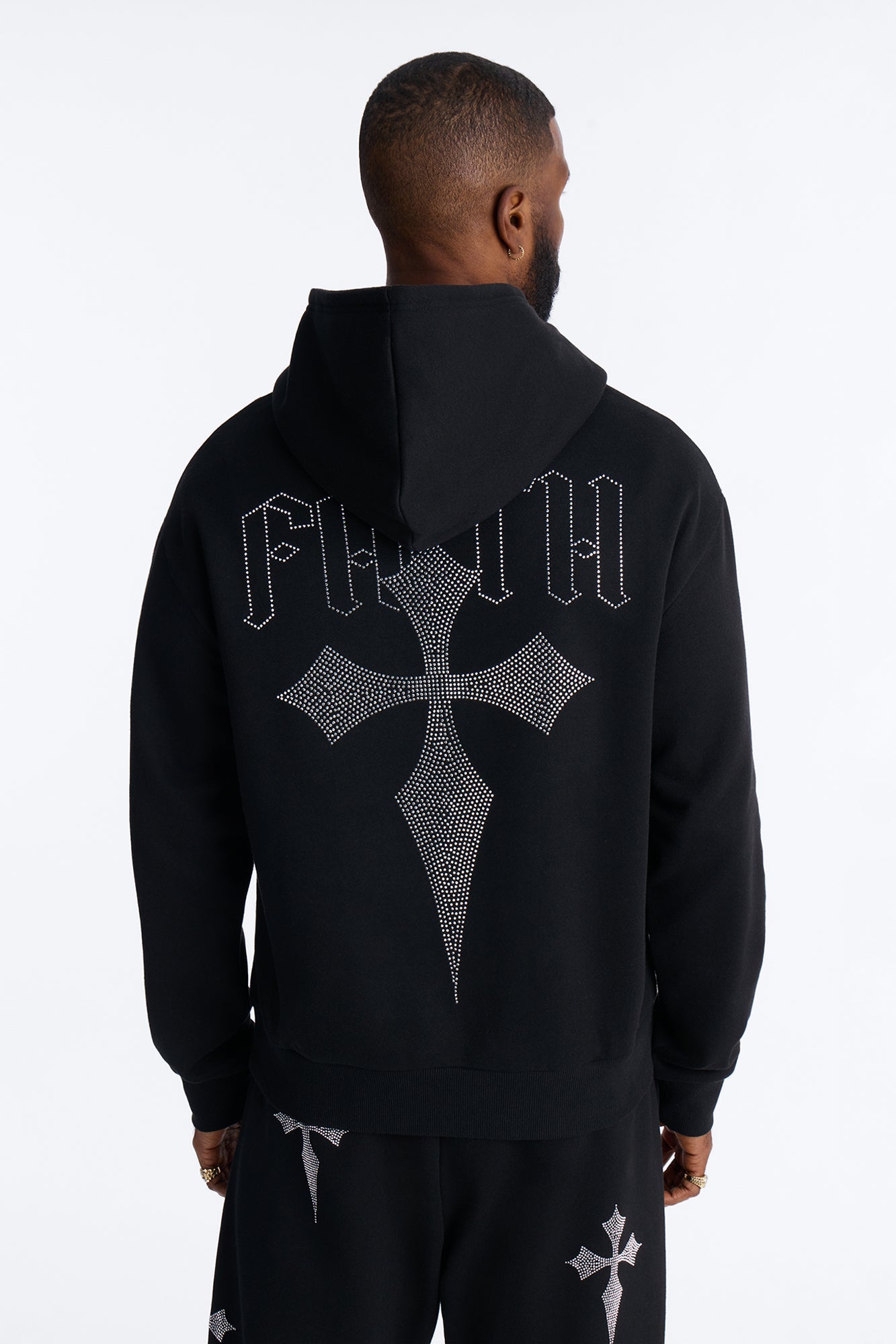 Faith By The Cross Rhinestones Oversized Hoodie - Black Fashion Nova