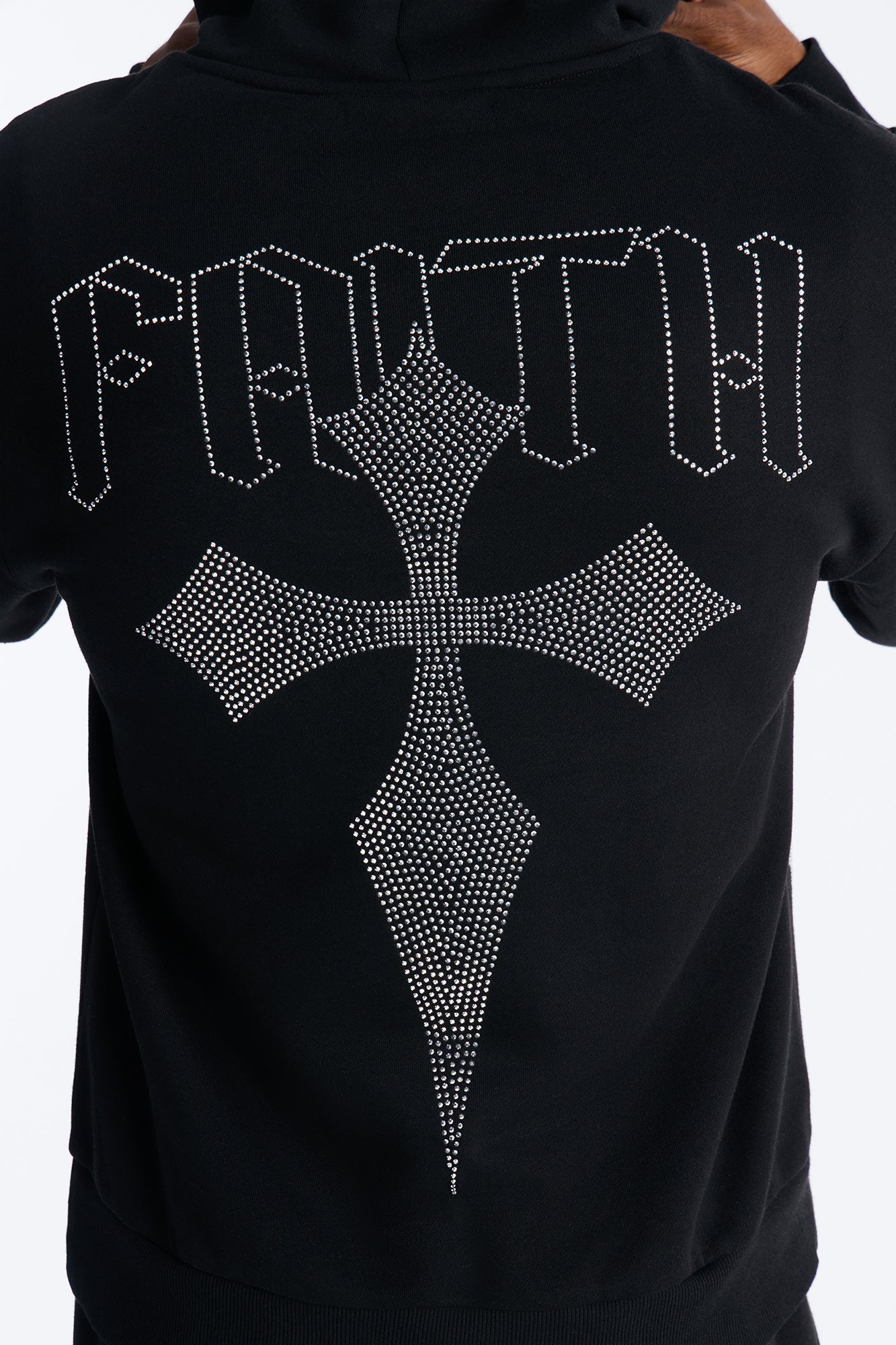 Faith By The Cross Rhinestones Oversized Hoodie - Black Fashion Nova