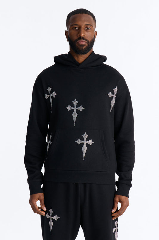 Faith By The Cross Rhinestones Oversized Hoodie - Black Fashion Nova