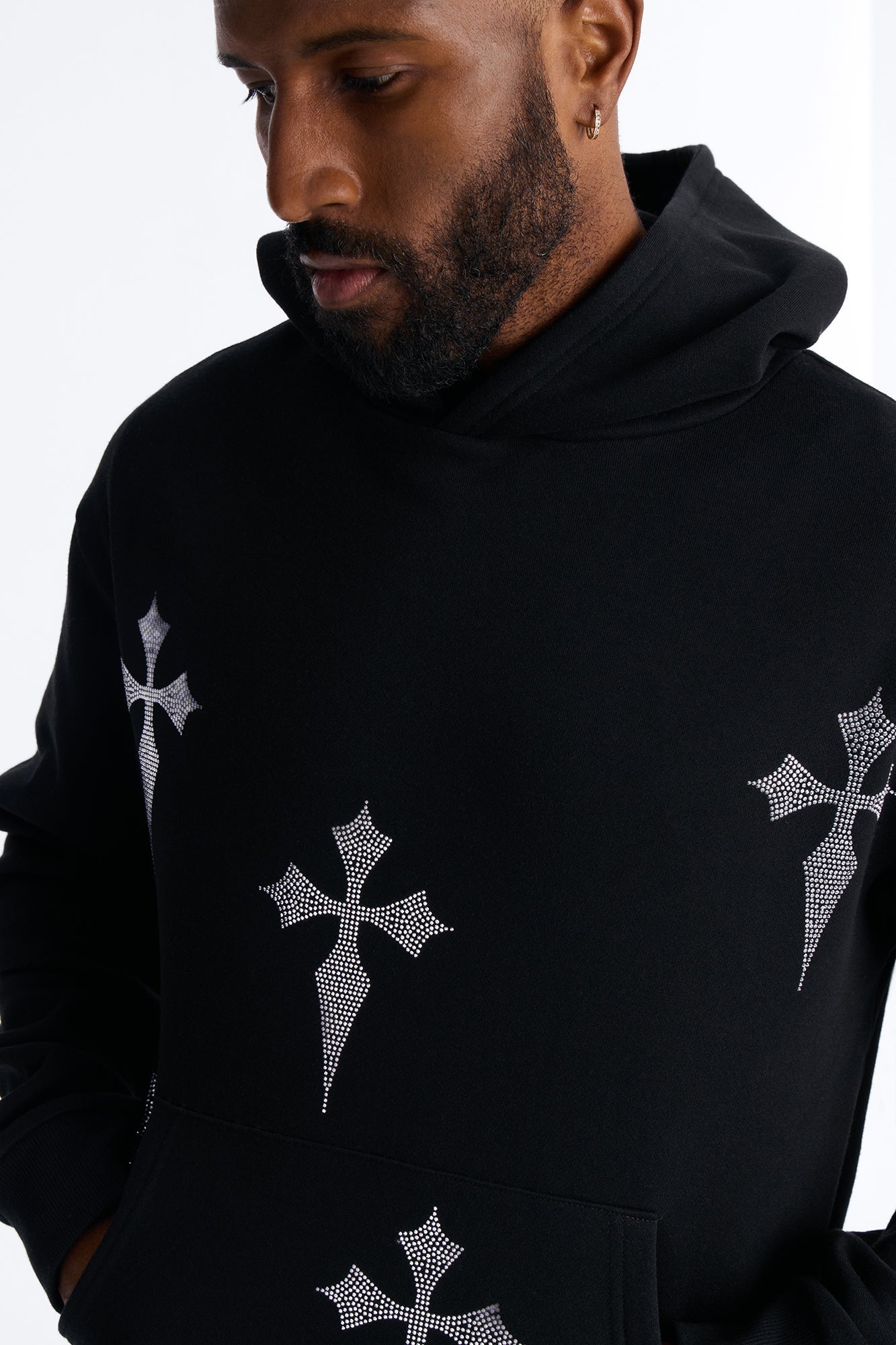 Faith By The Cross Rhinestones Oversized Hoodie - Black Fashion Nova