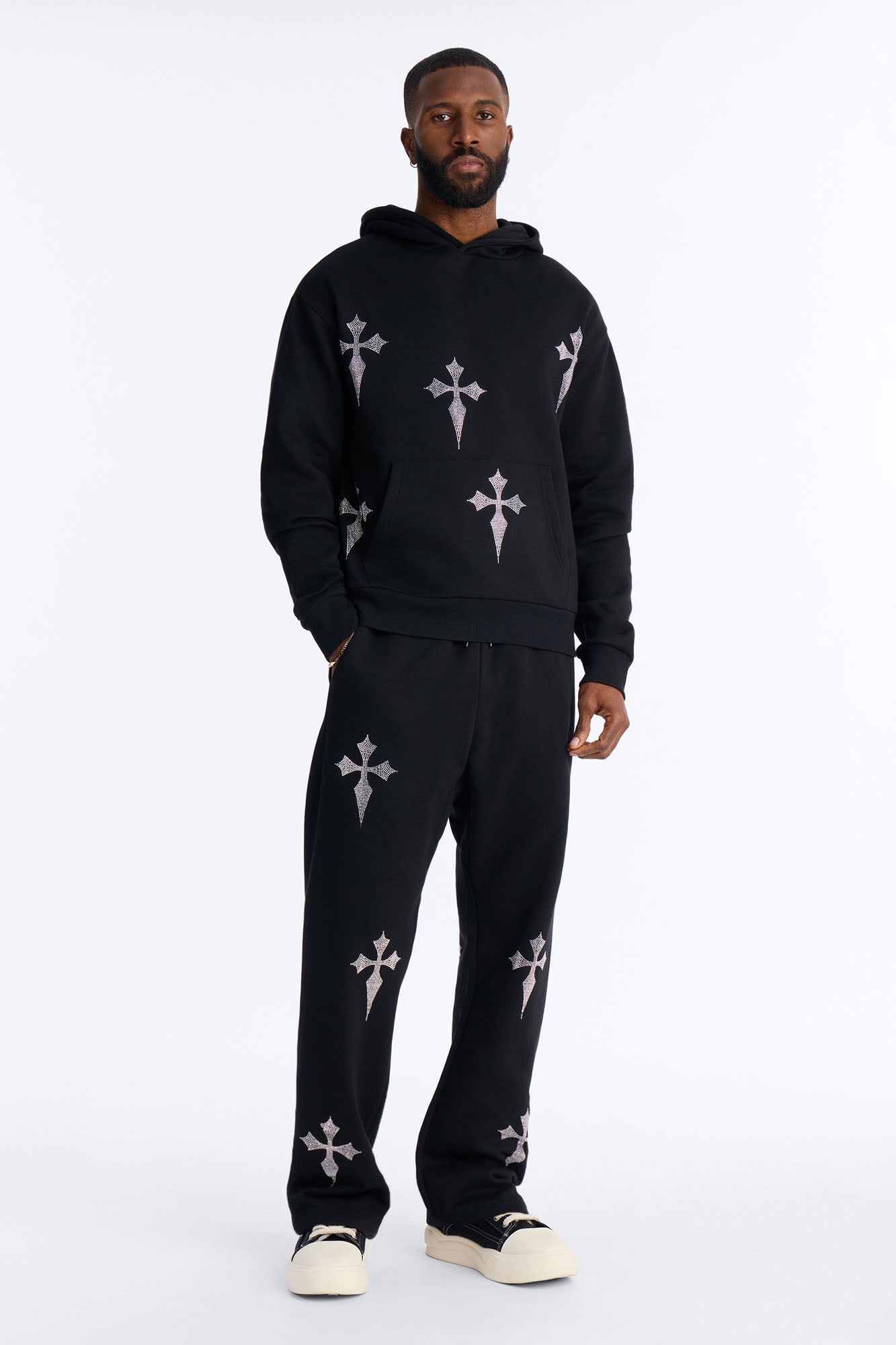 Faith By The Cross Rhinestones Oversized Hoodie - Black Fashion Nova