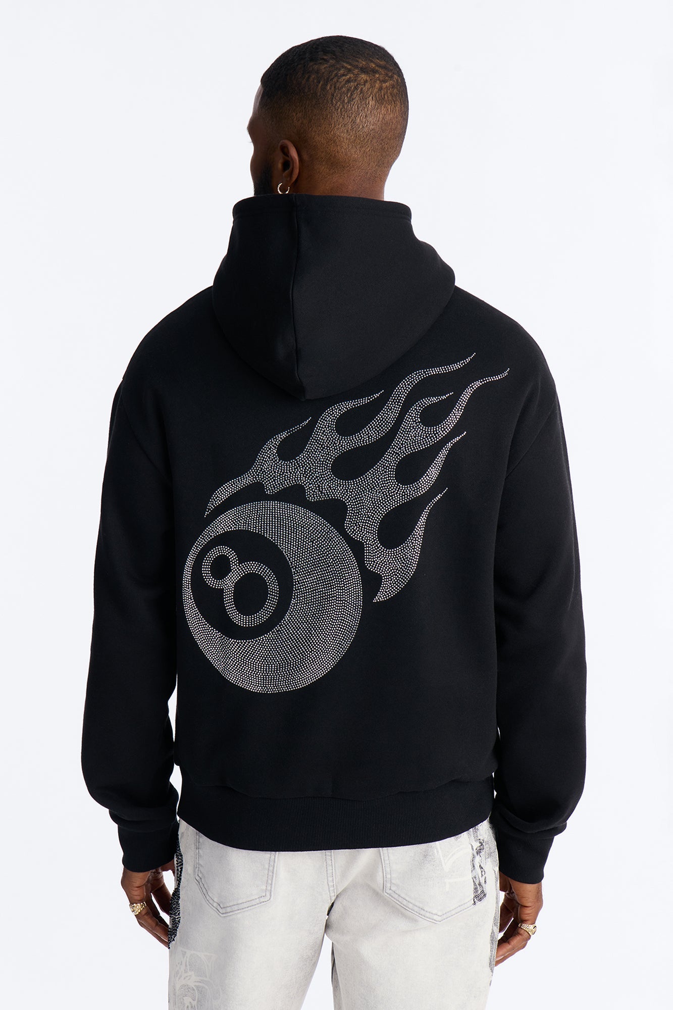 Eightball Rhinestones Oversized Hoodie - Black Fashion Nova