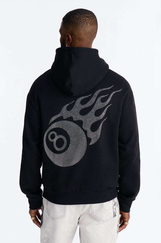 Eightball Rhinestones Oversized Hoodie - Black Fashion Nova