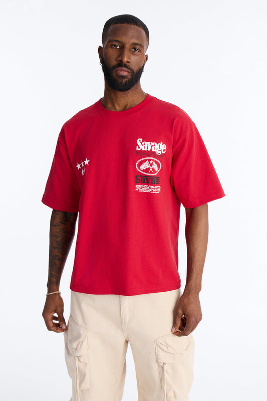 Savage Racing Insticts Boxy Short Sleeve Tee - Red Fashion Nova