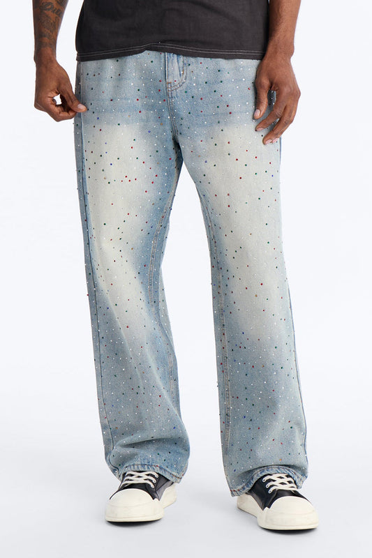 Diamond Dust Baggy Jean - Medium Blue Wash Fashion Nova