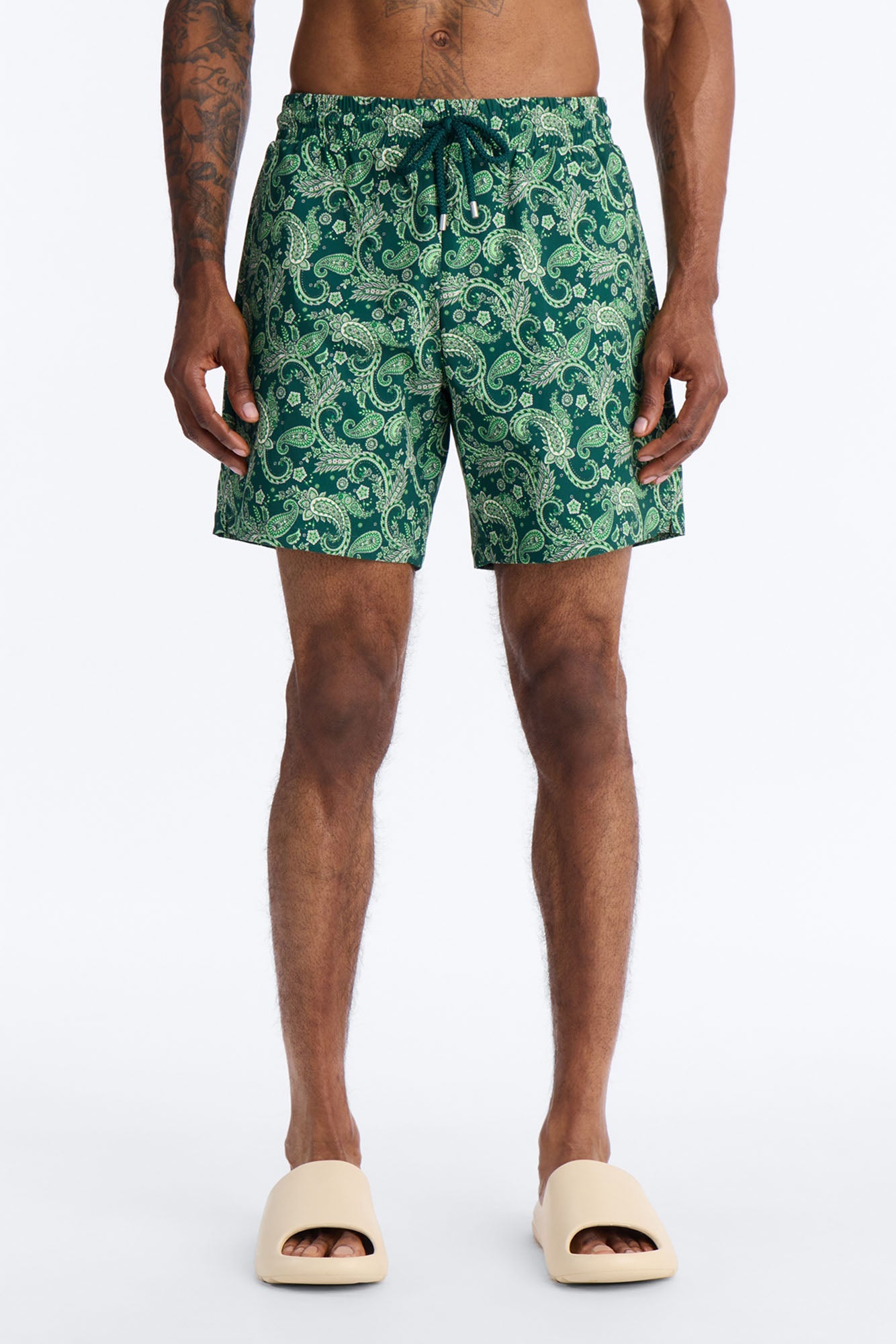 Paisley Elevated Printed Swim Trunk 7″ - Green Fashion Nova