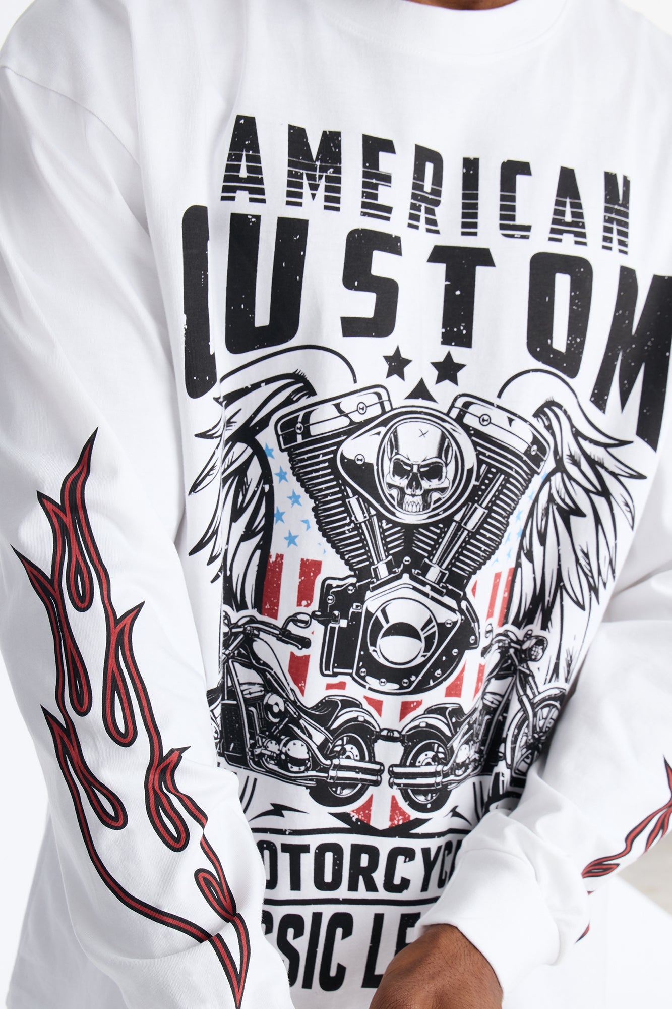 American Custom Motorcycle Oversized Long Sleeve Tee - White Fashion Nova