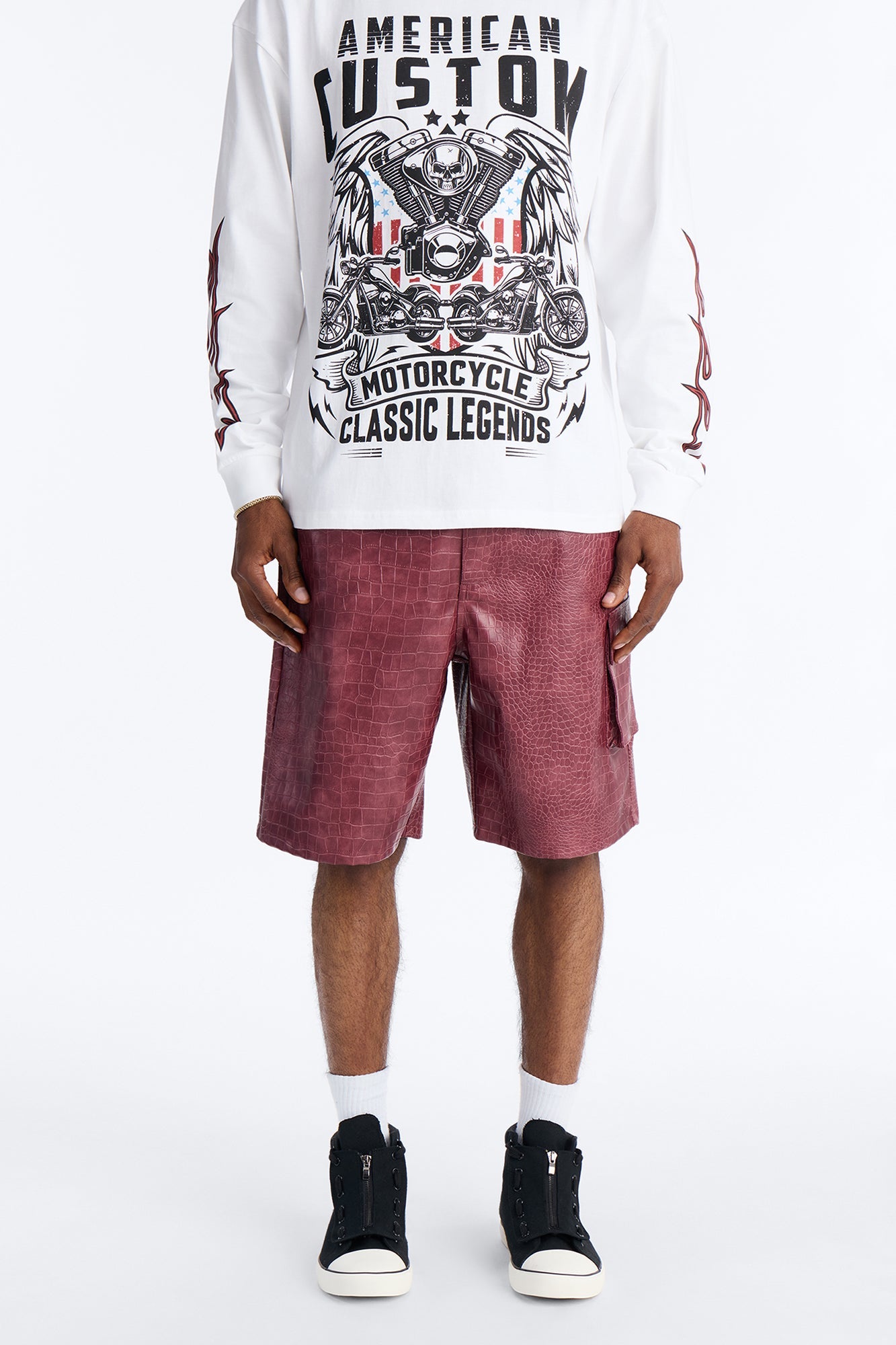 Relaxed Freedom Lane Faux Leather Croc Short - Burgundy Fashion Nova