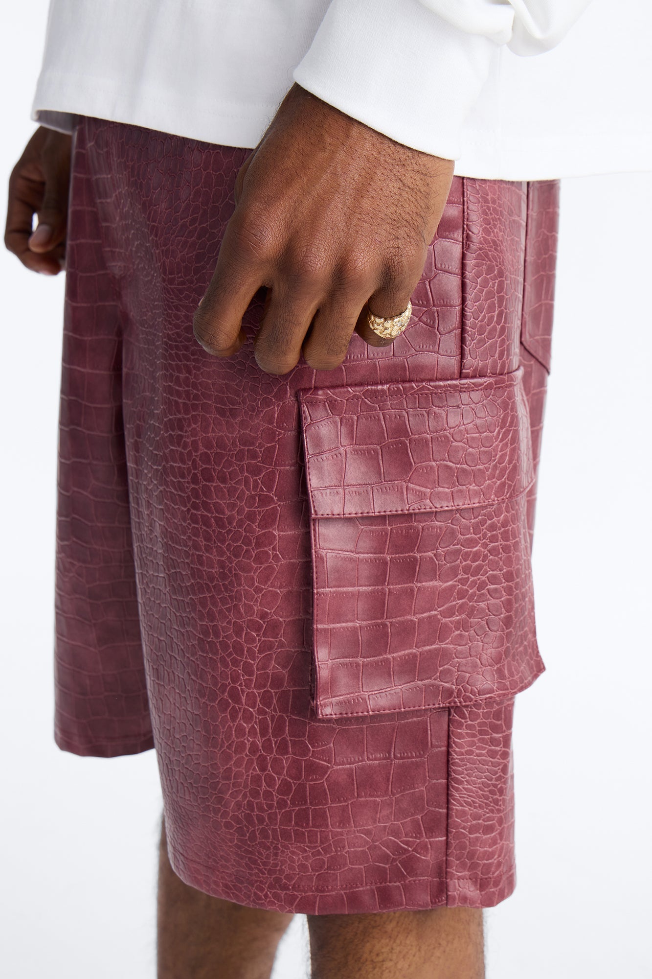Relaxed Freedom Lane Faux Leather Croc Short - Burgundy Fashion Nova