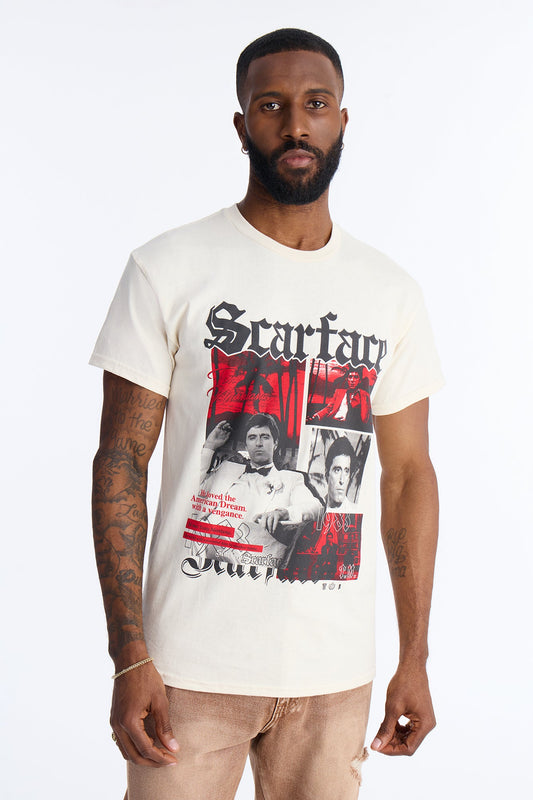 Scarface Embroidery Short Sleeve Tee - Natural Fashion Nova