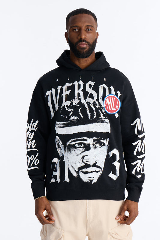 Allen Iverson MVP Embroidery Patch Oversized Hoodie - Black Fashion Nova