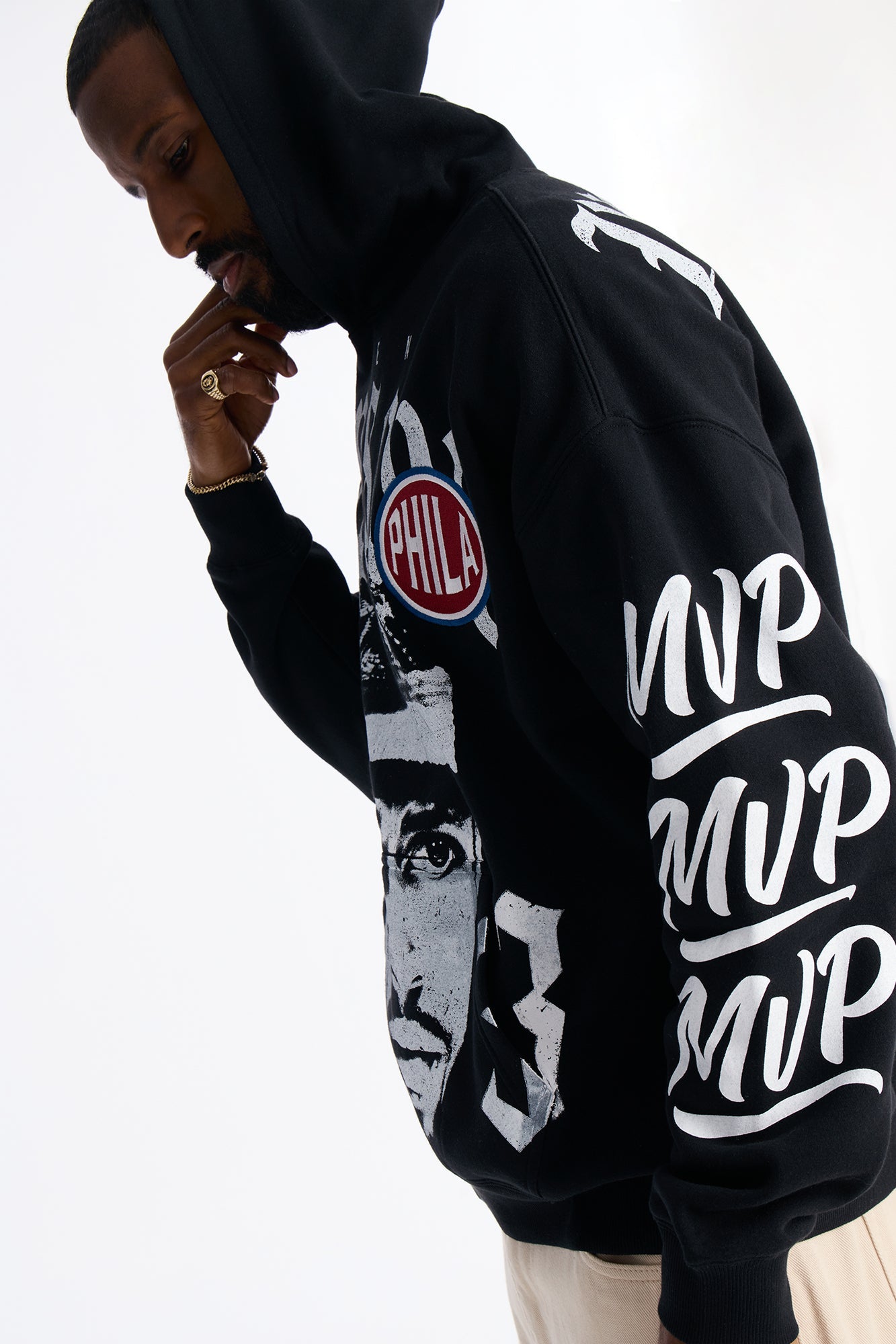 Allen Iverson MVP Embroidery Patch Oversized Hoodie - Black Fashion Nova